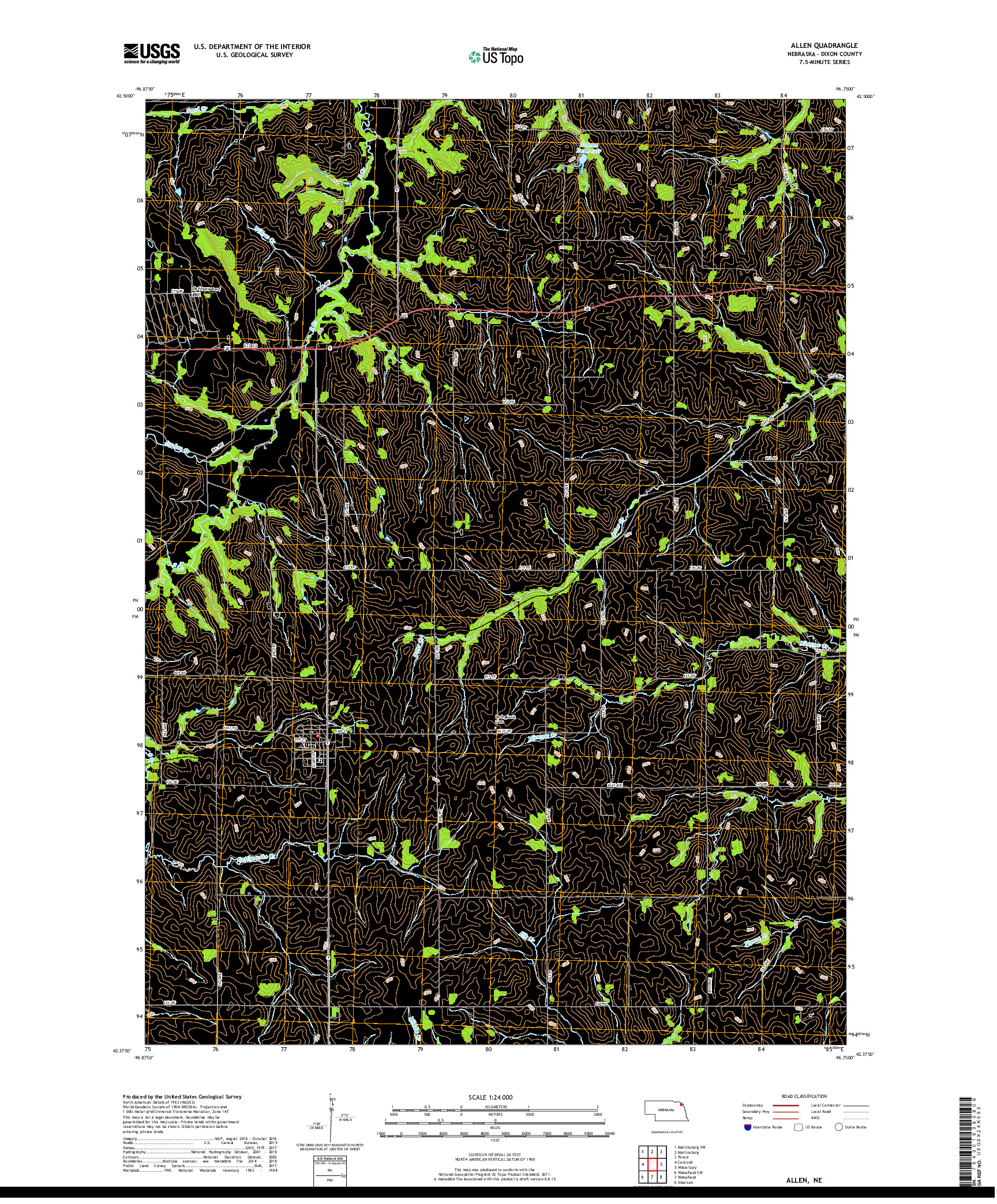 USGS US TOPO 7.5-MINUTE MAP FOR ALLEN, NE 2017