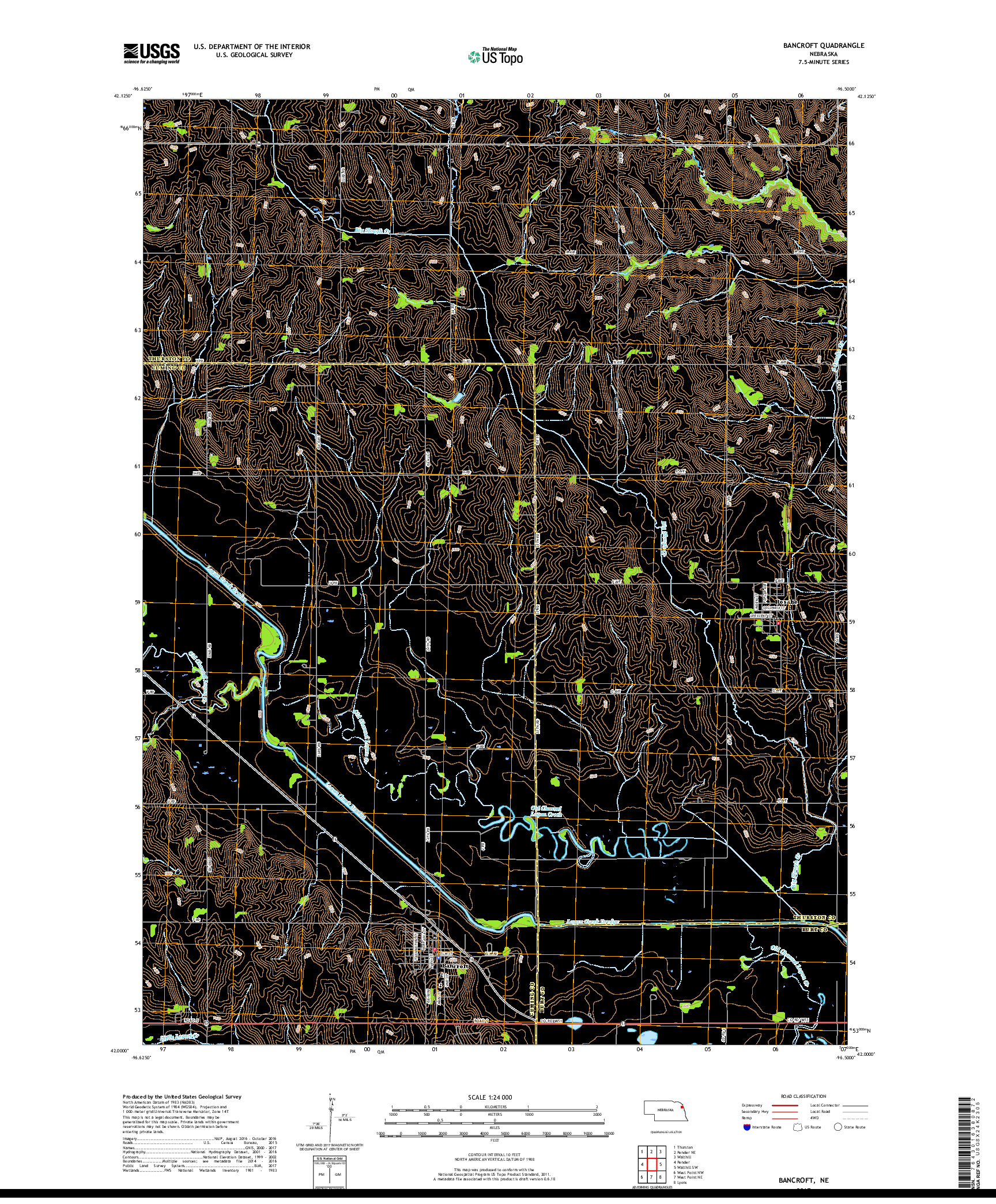 USGS US TOPO 7.5-MINUTE MAP FOR BANCROFT, NE 2017