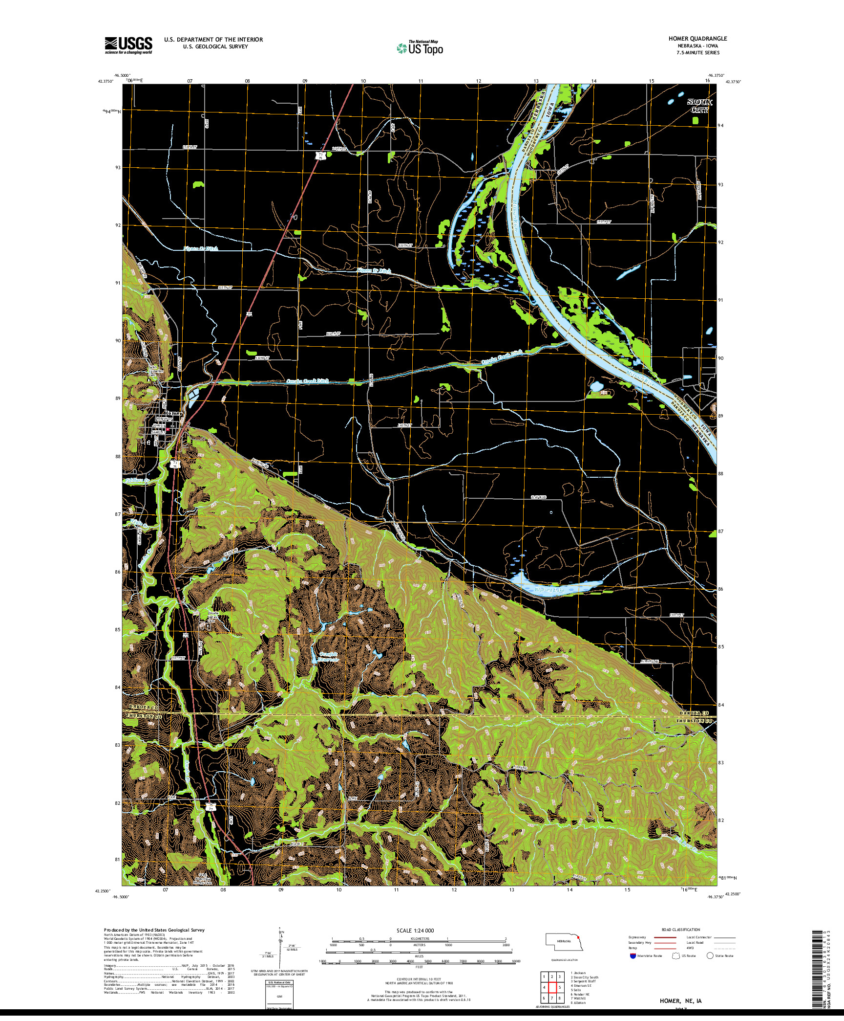 USGS US TOPO 7.5-MINUTE MAP FOR HOMER, NE,IA 2017