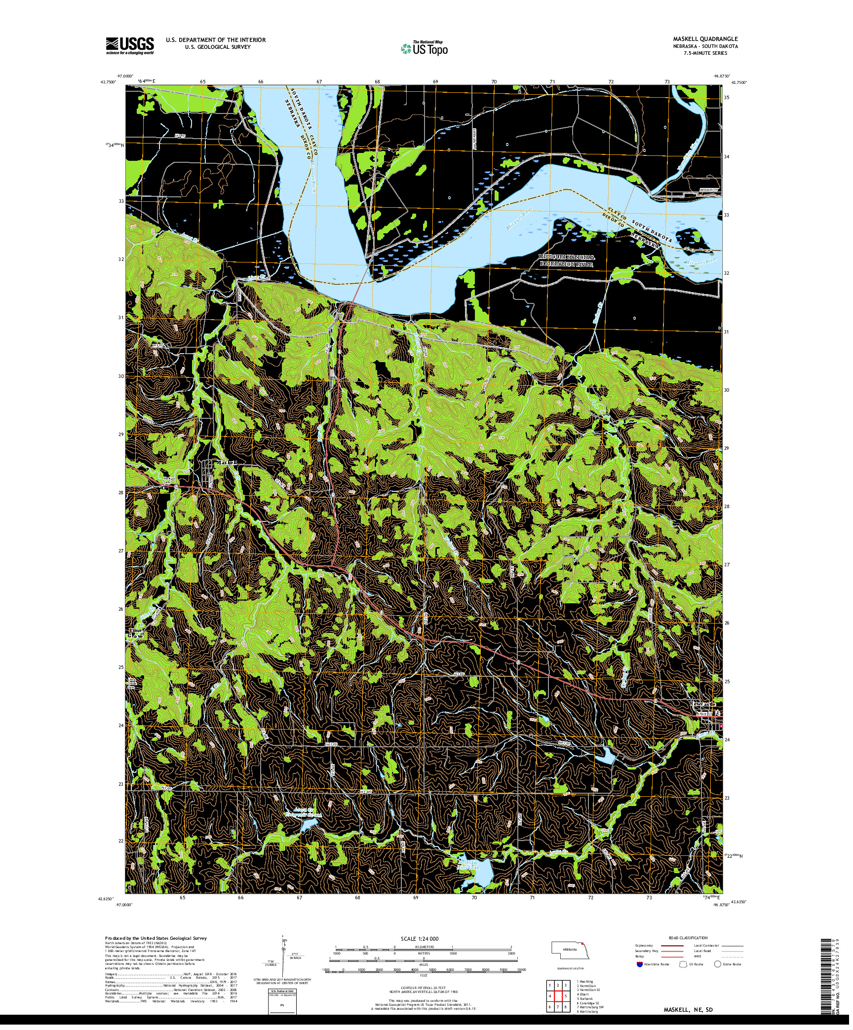 USGS US TOPO 7.5-MINUTE MAP FOR MASKELL, NE,SD 2017