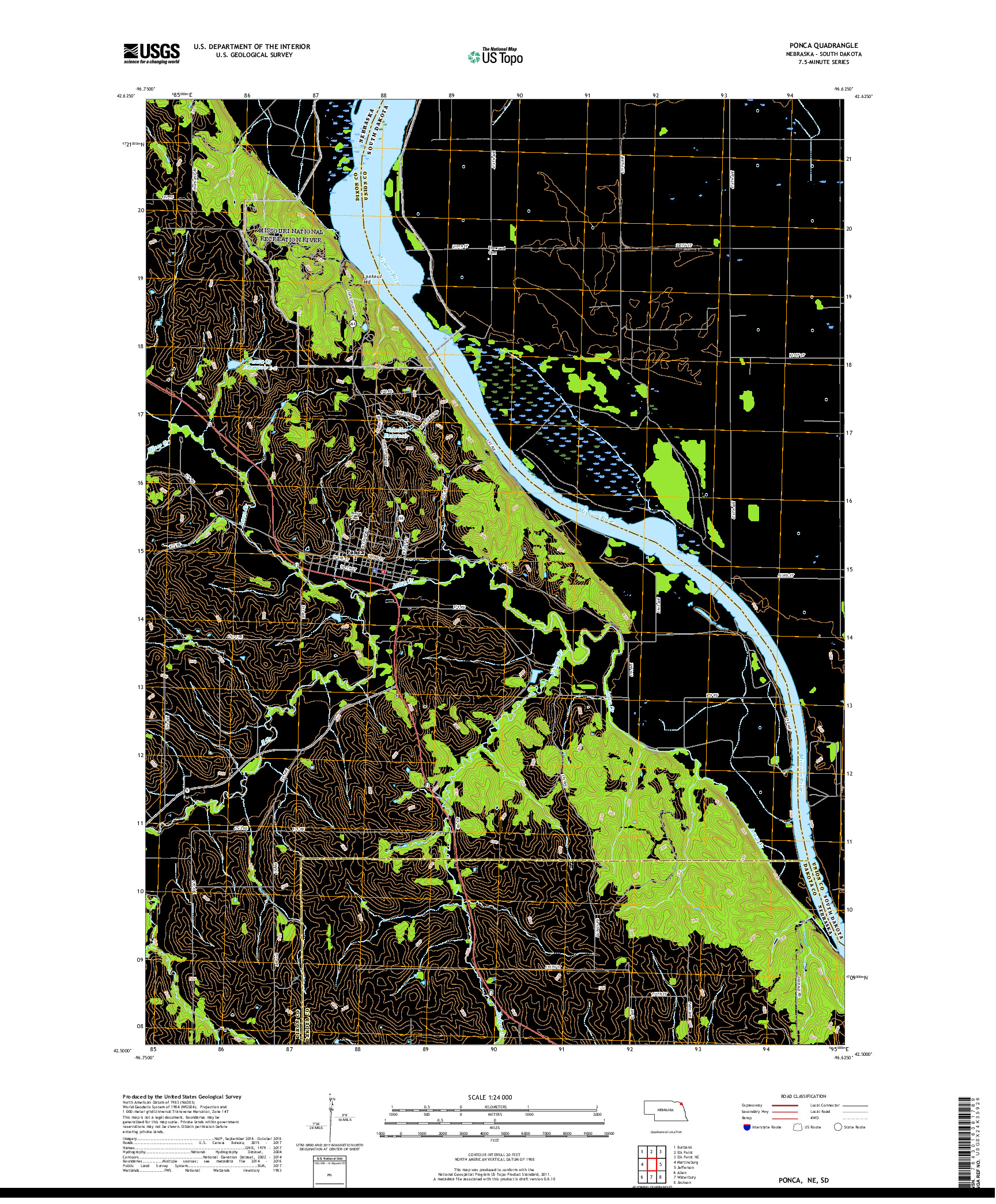 USGS US TOPO 7.5-MINUTE MAP FOR PONCA, NE,SD 2017