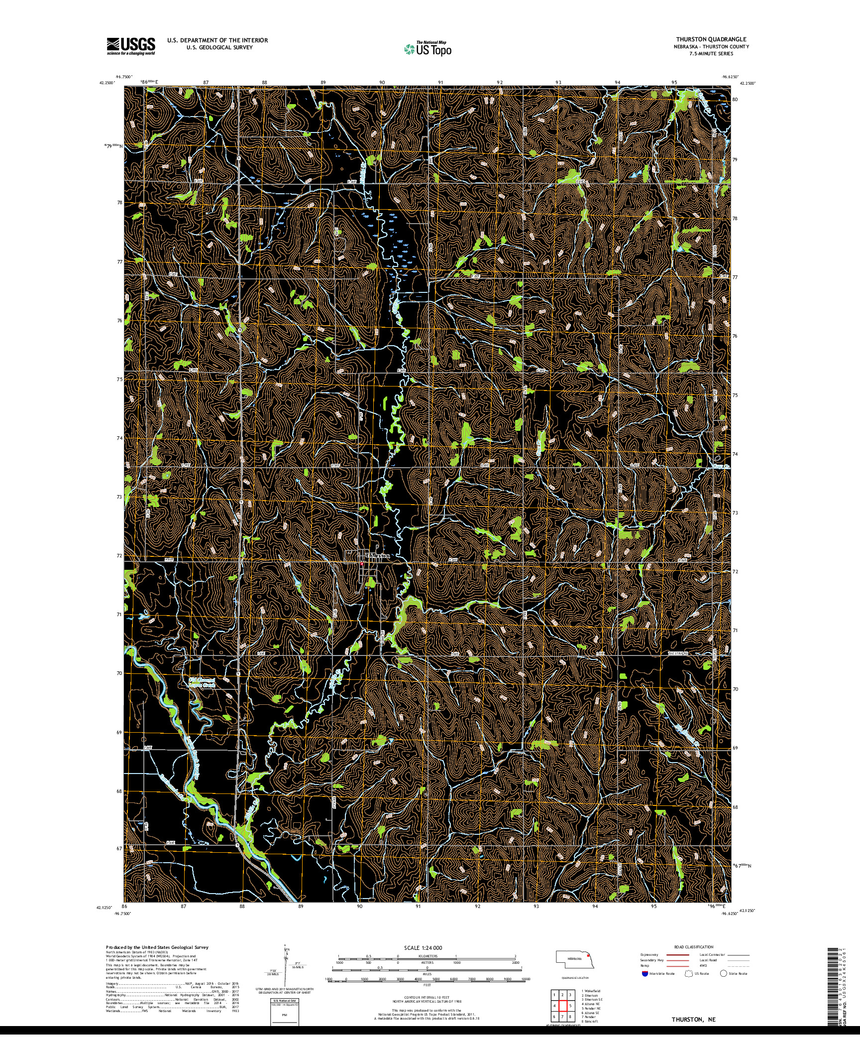 USGS US TOPO 7.5-MINUTE MAP FOR THURSTON, NE 2017