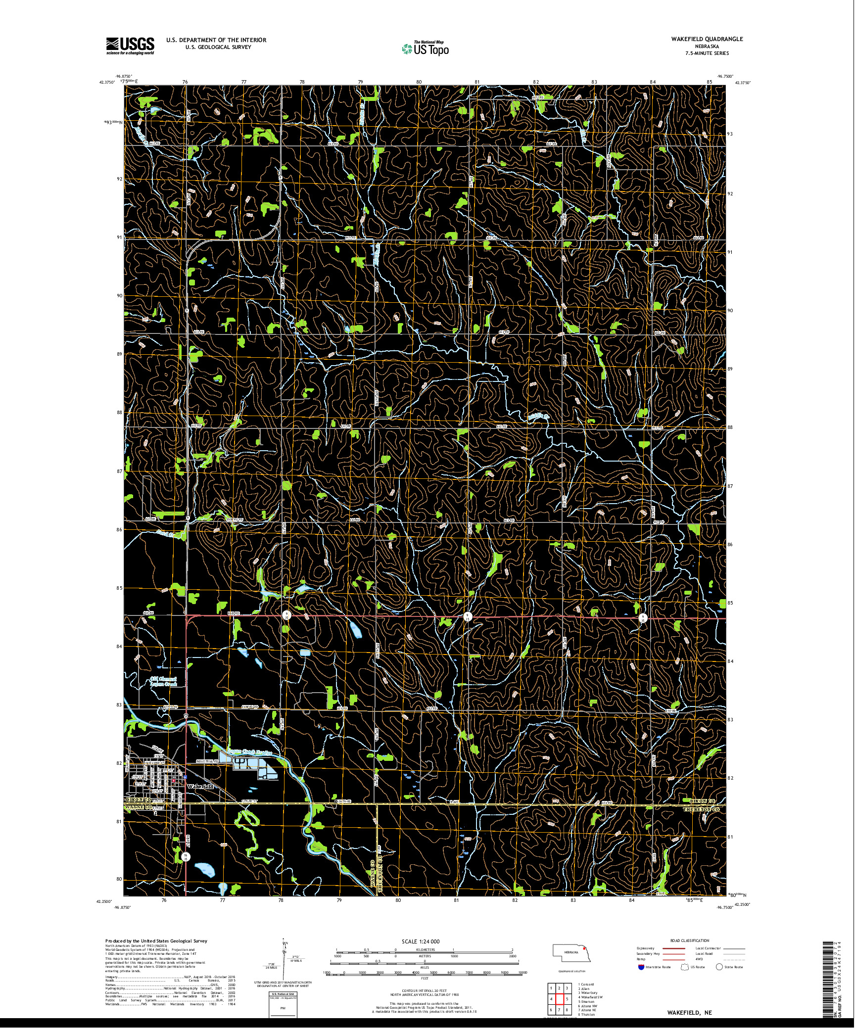 USGS US TOPO 7.5-MINUTE MAP FOR WAKEFIELD, NE 2017