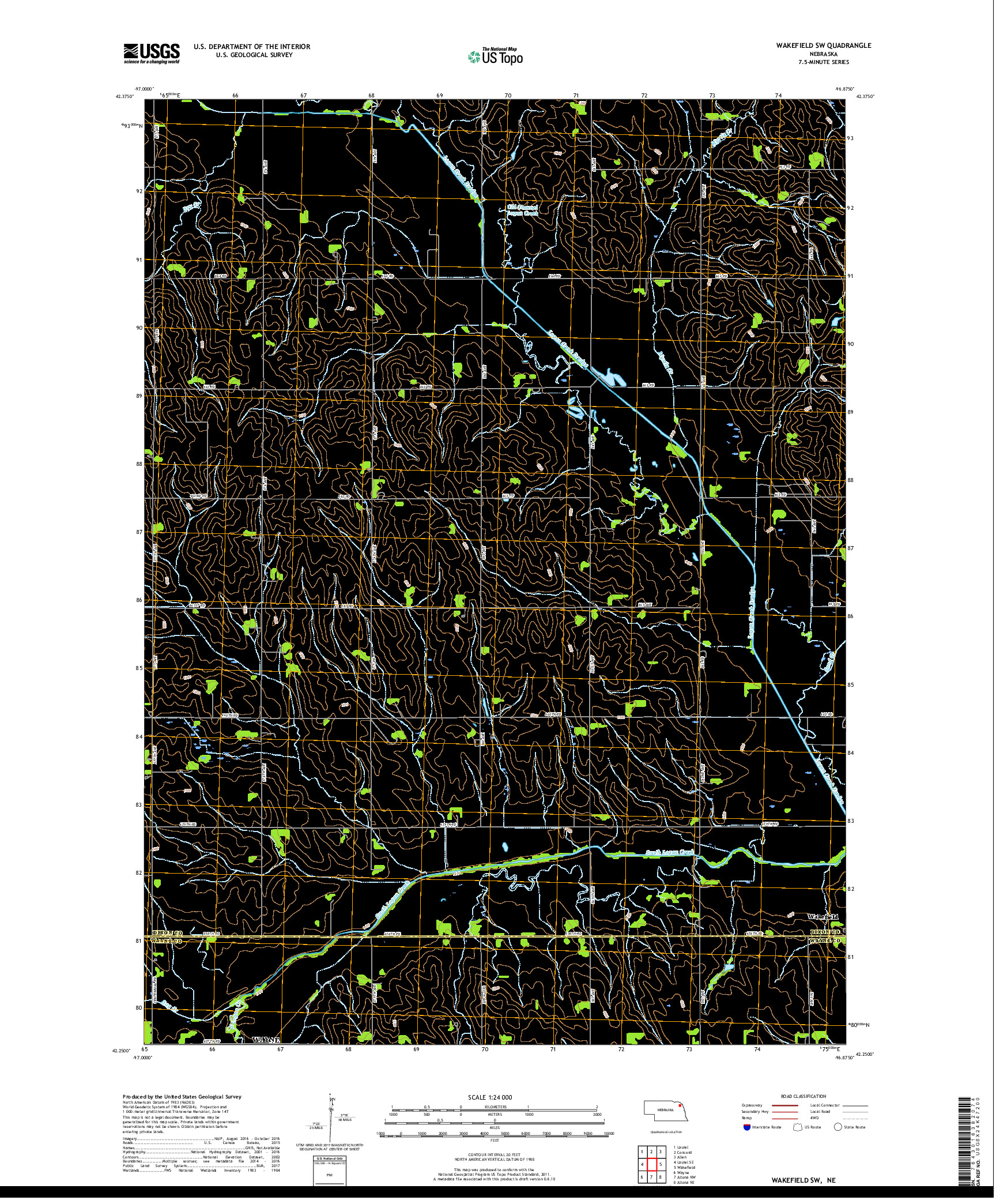 USGS US TOPO 7.5-MINUTE MAP FOR WAKEFIELD SW, NE 2017