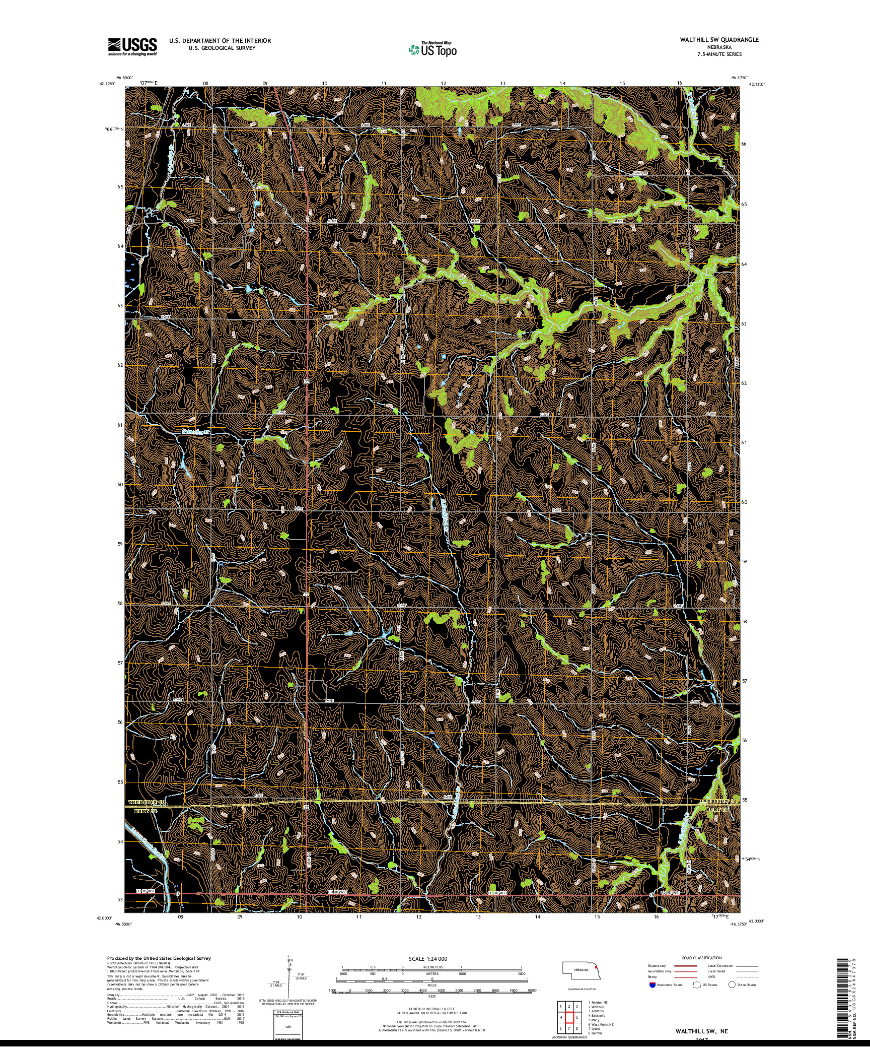 USGS US TOPO 7.5-MINUTE MAP FOR WALTHILL SW, NE 2017