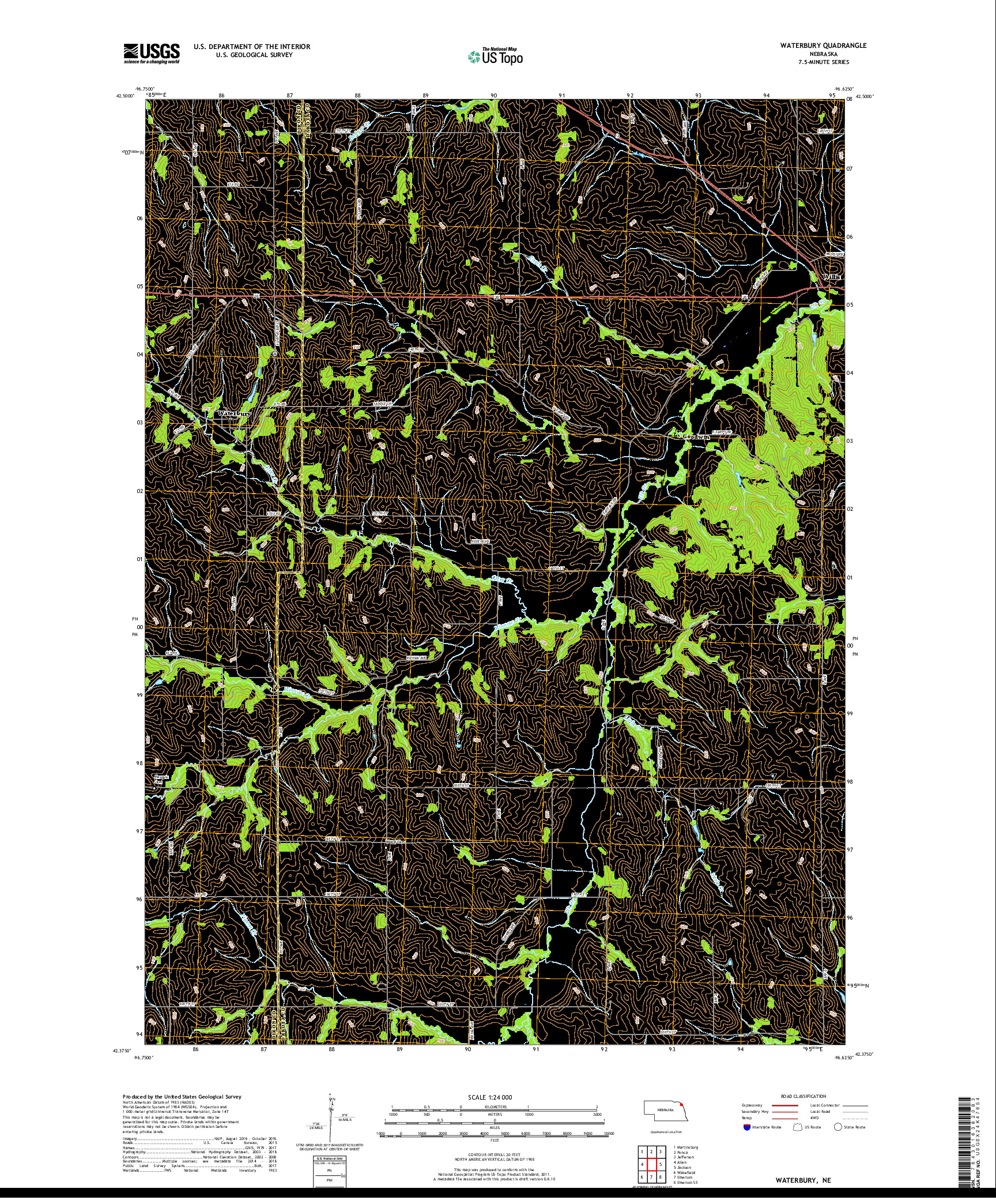 USGS US TOPO 7.5-MINUTE MAP FOR WATERBURY, NE 2017