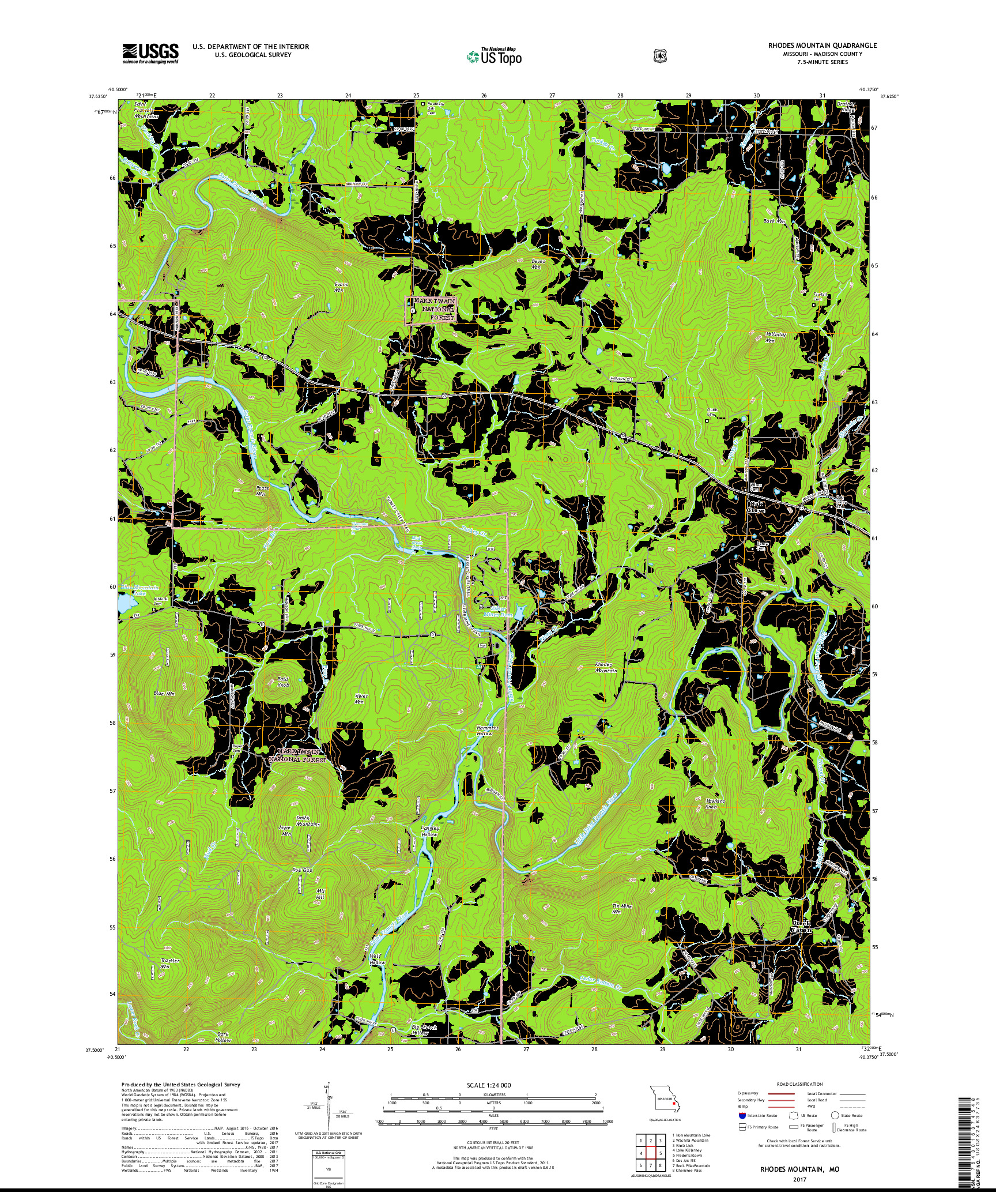 USGS US TOPO 7.5-MINUTE MAP FOR RHODES MOUNTAIN, MO 2017