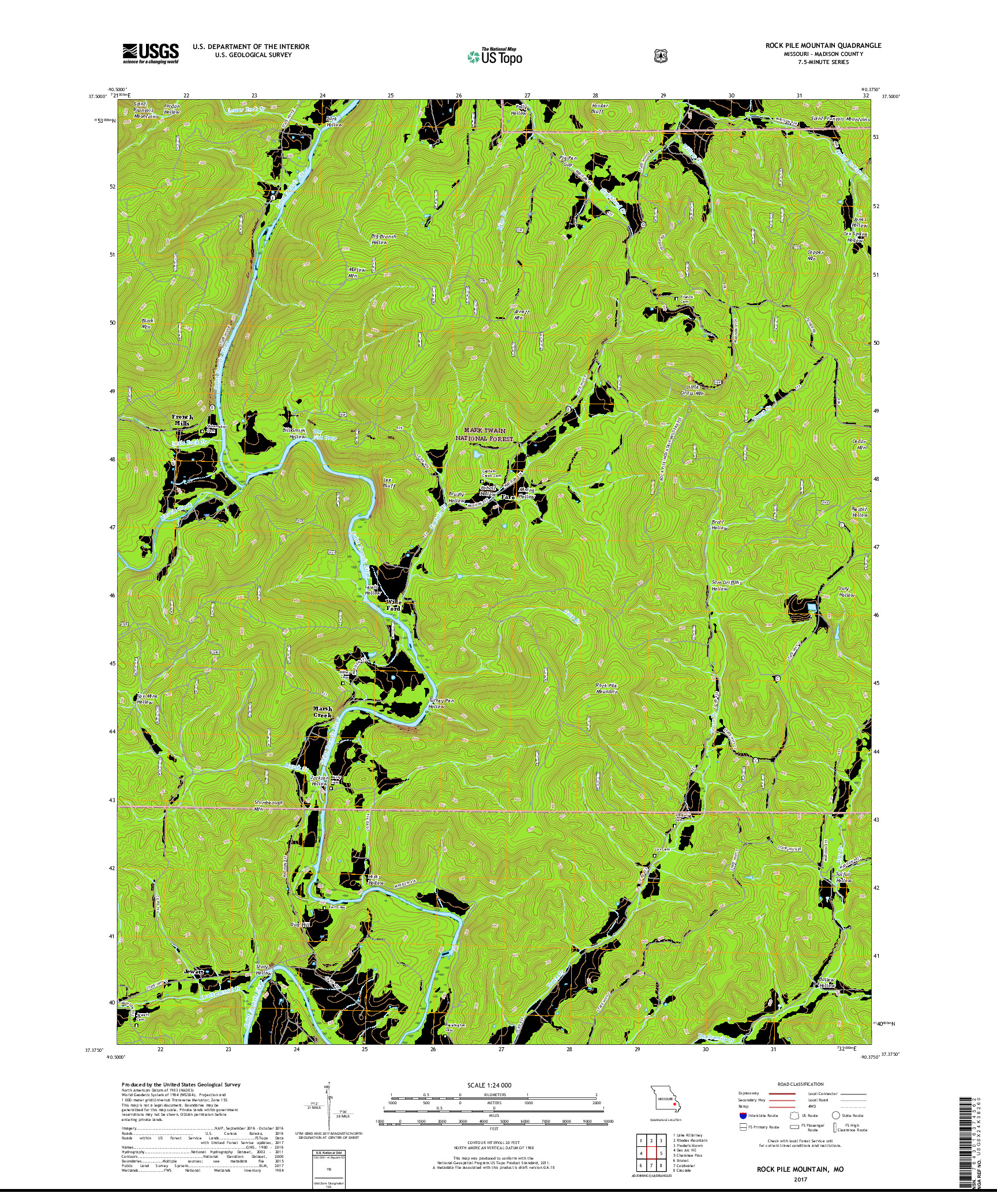 USGS US TOPO 7.5-MINUTE MAP FOR ROCK PILE MOUNTAIN, MO 2017