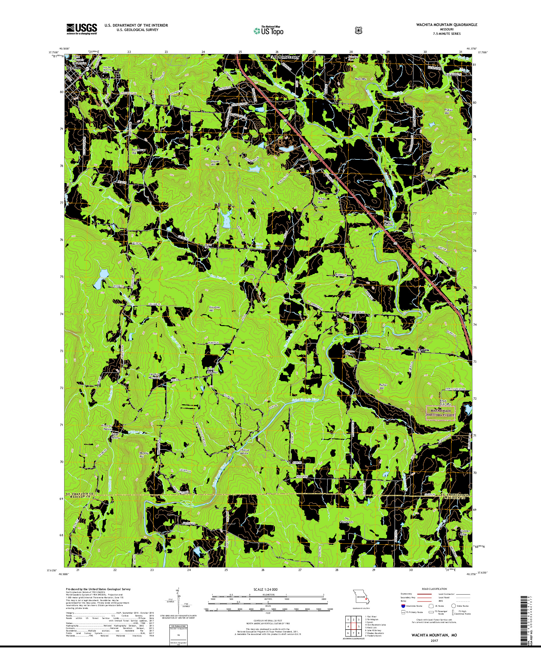 USGS US TOPO 7.5-MINUTE MAP FOR WACHITA MOUNTAIN, MO 2017