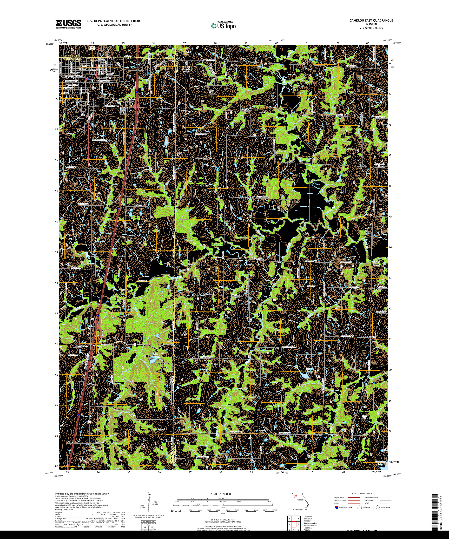 USGS US TOPO 7.5-MINUTE MAP FOR CAMERON EAST, MO 2017