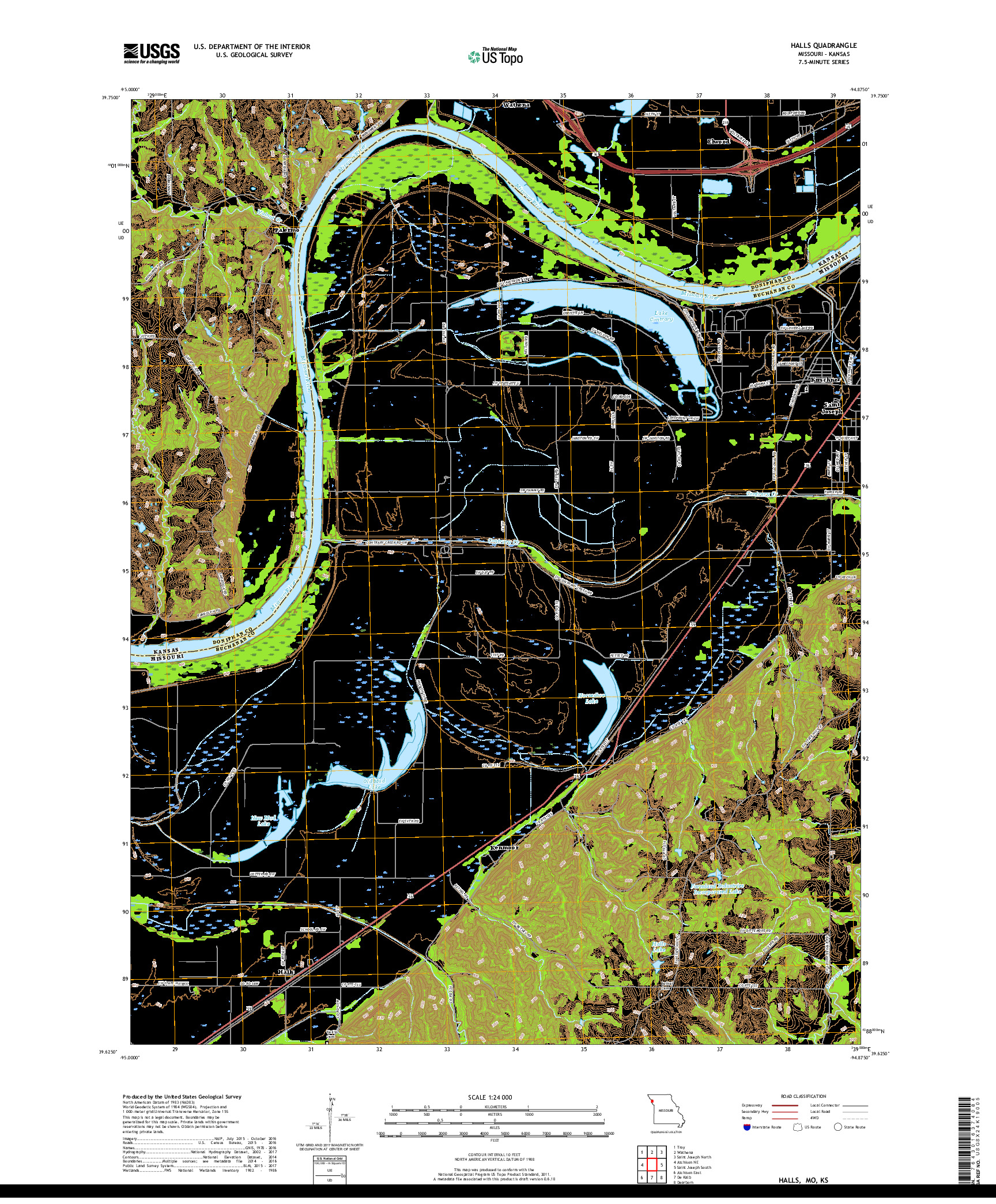 USGS US TOPO 7.5-MINUTE MAP FOR HALLS, MO,KS 2017