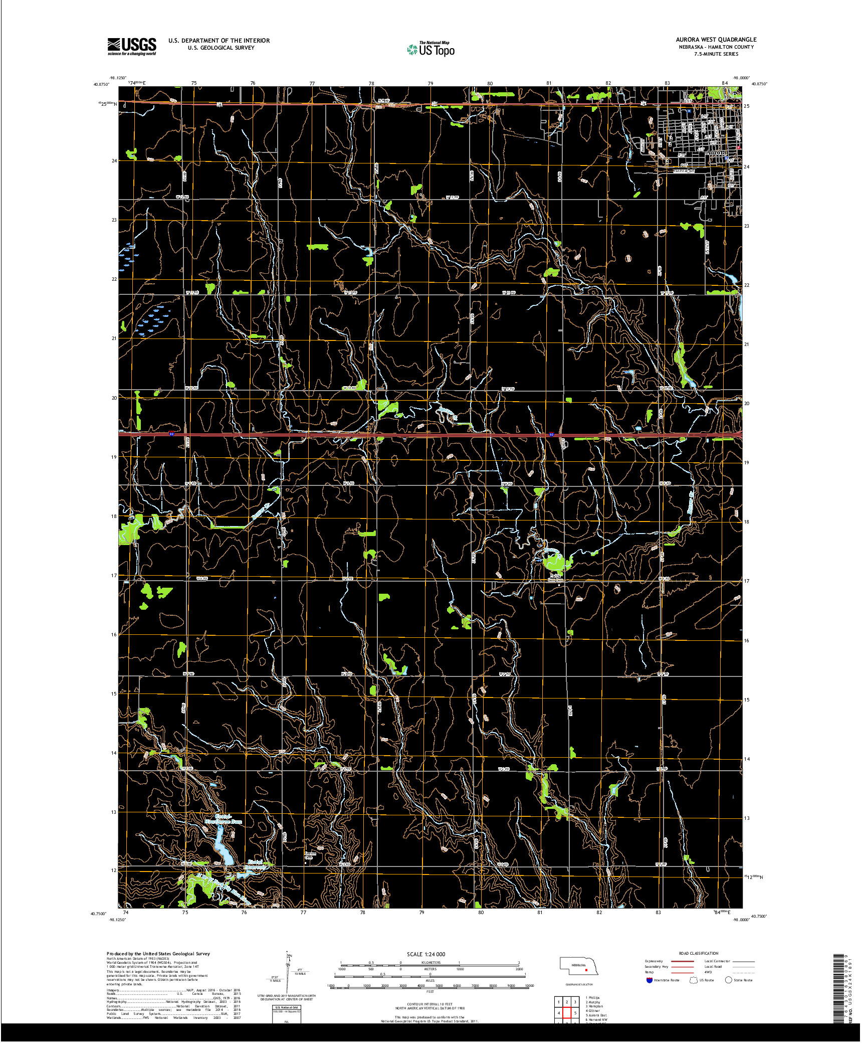 USGS US TOPO 7.5-MINUTE MAP FOR AURORA WEST, NE 2017