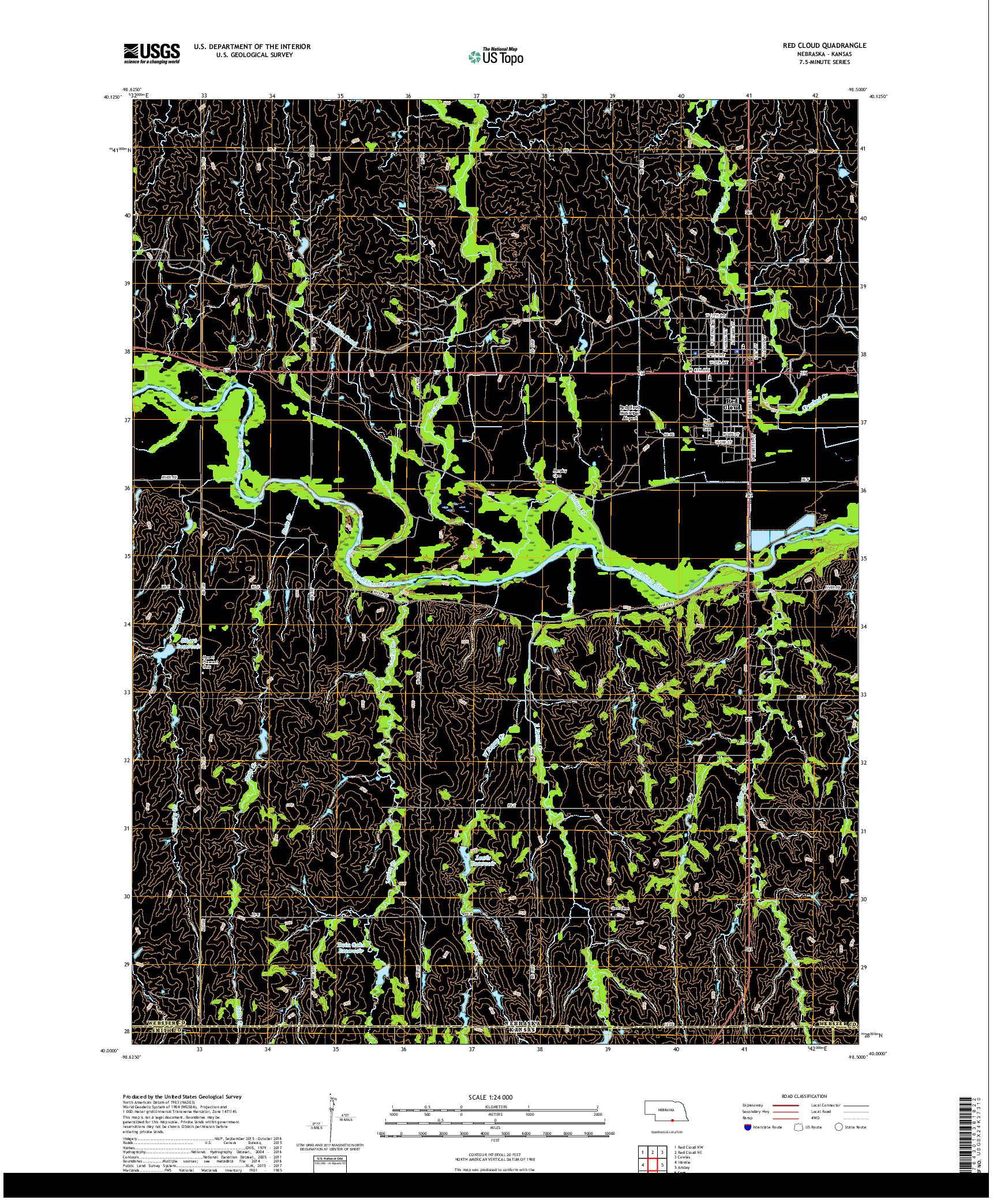 USGS US TOPO 7.5-MINUTE MAP FOR RED CLOUD, NE,KS 2017