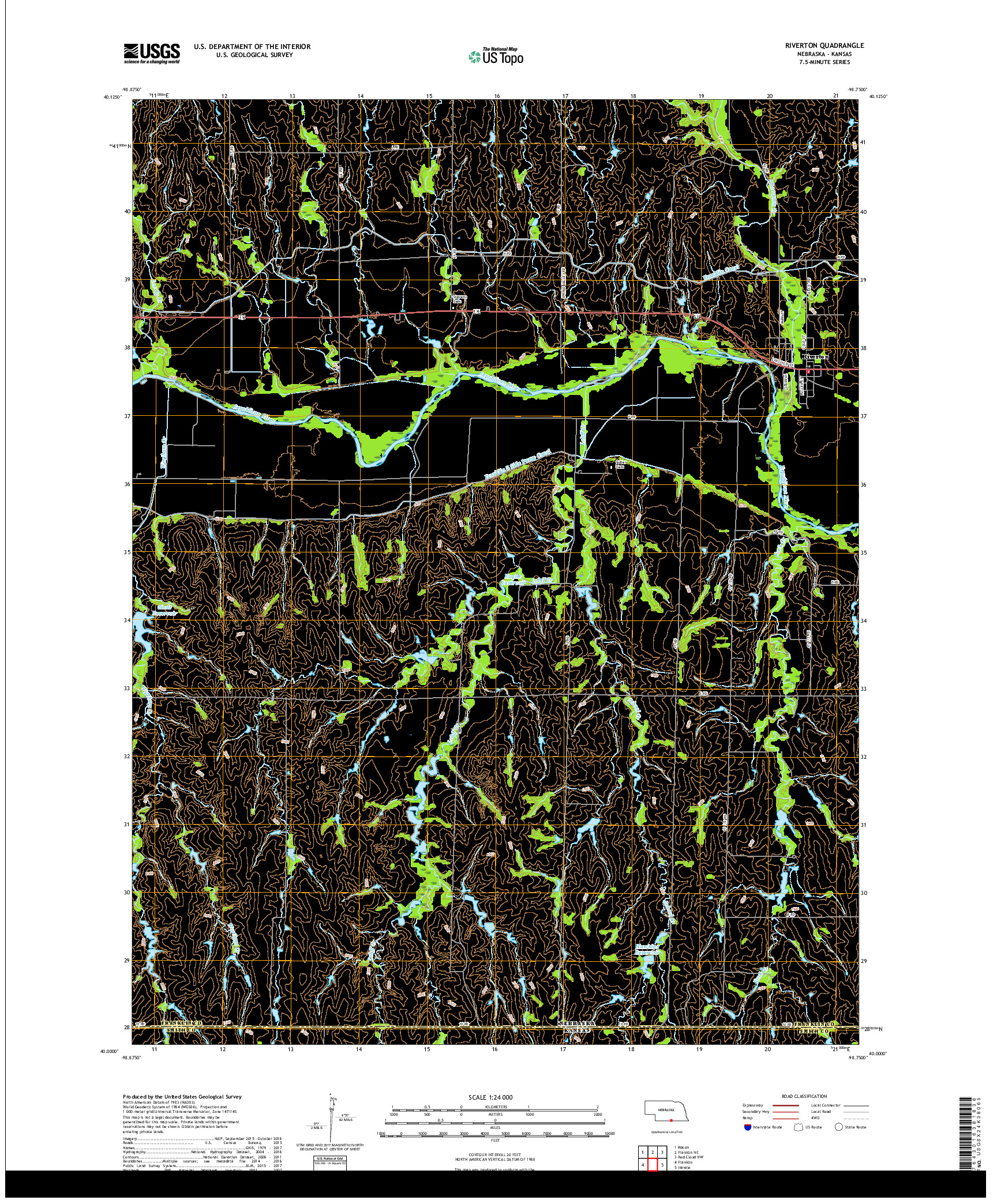 USGS US TOPO 7.5-MINUTE MAP FOR RIVERTON, NE,KS 2017