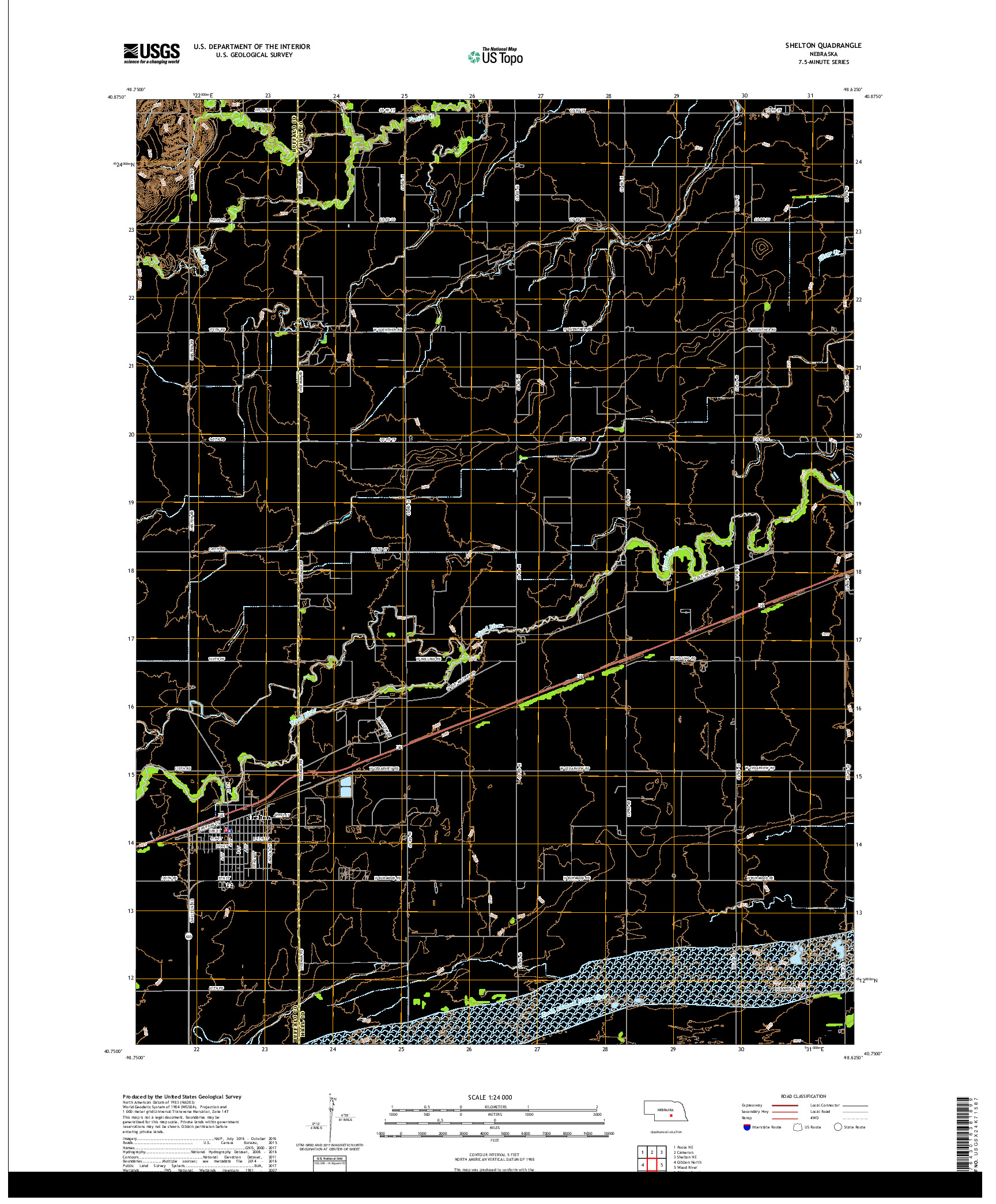 USGS US TOPO 7.5-MINUTE MAP FOR SHELTON, NE 2017
