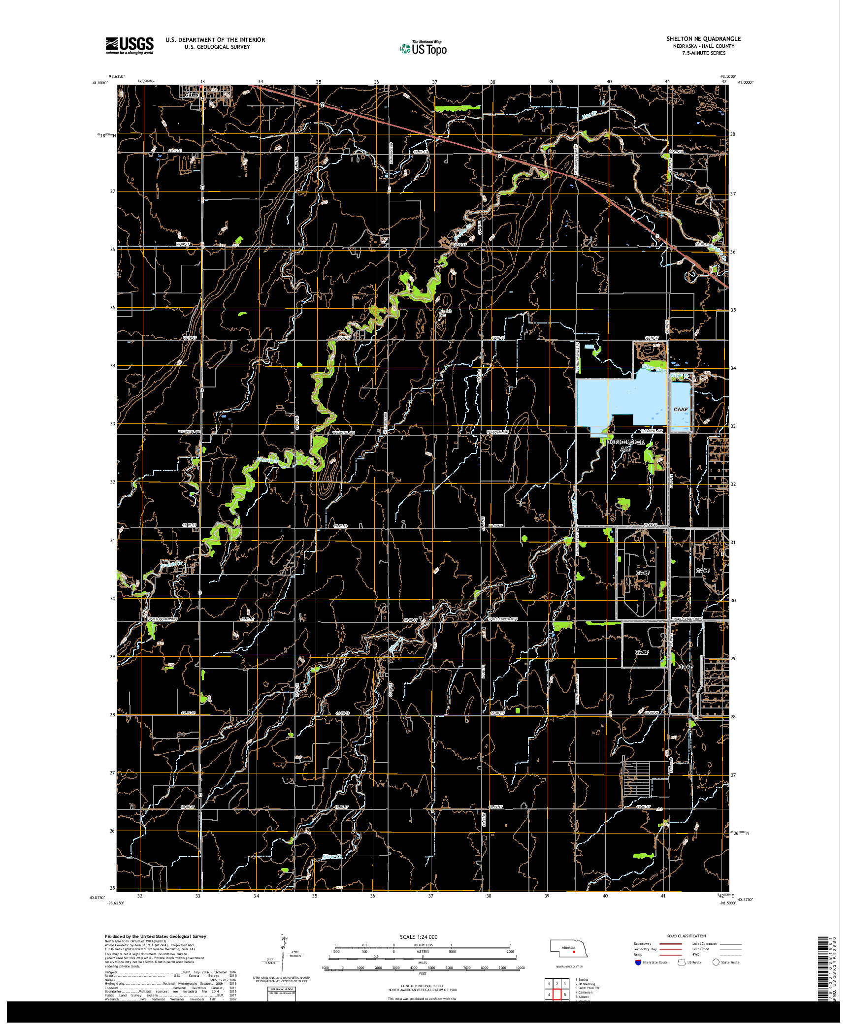 USGS US TOPO 7.5-MINUTE MAP FOR SHELTON NE, NE 2017