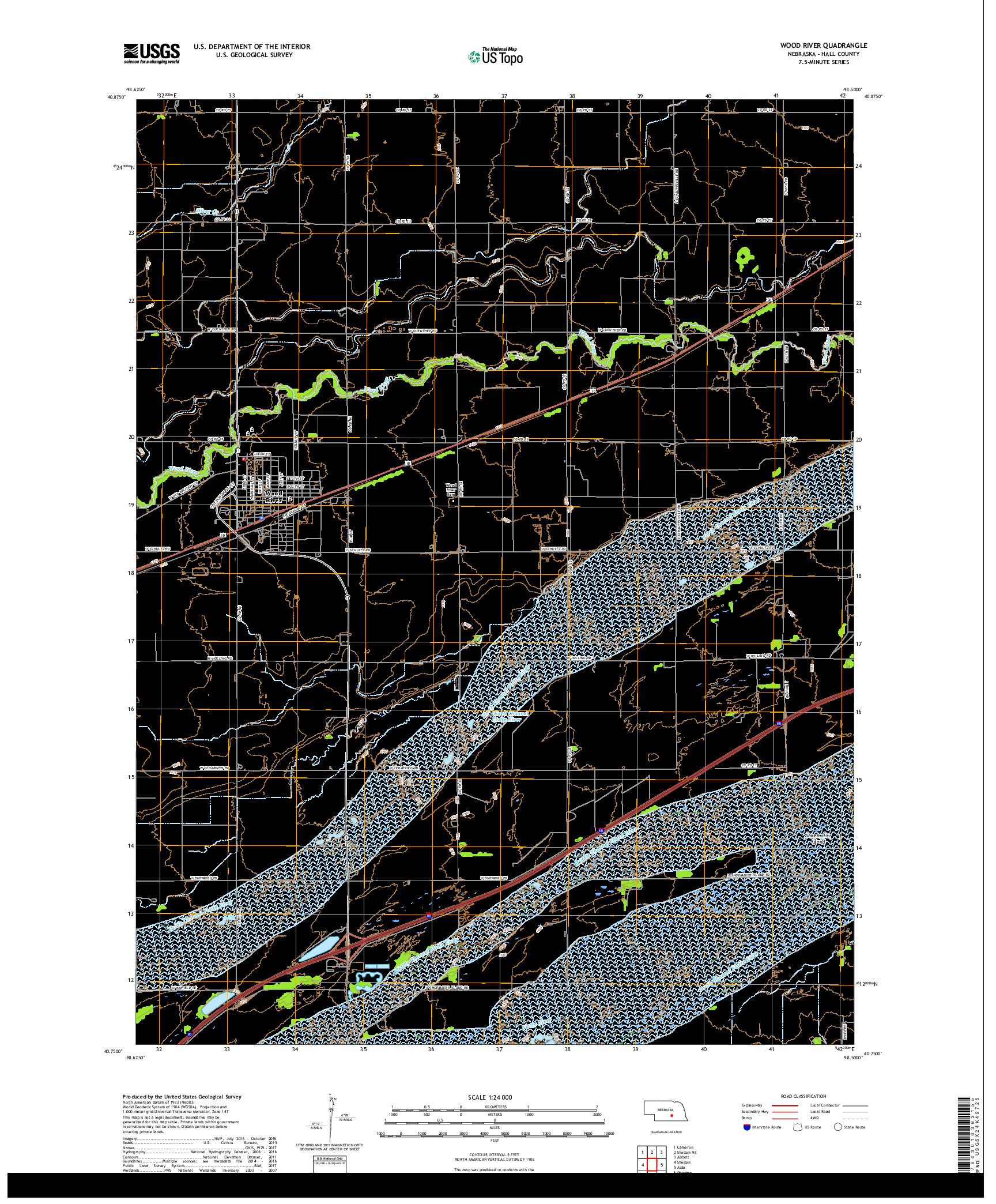 USGS US TOPO 7.5-MINUTE MAP FOR WOOD RIVER, NE 2017