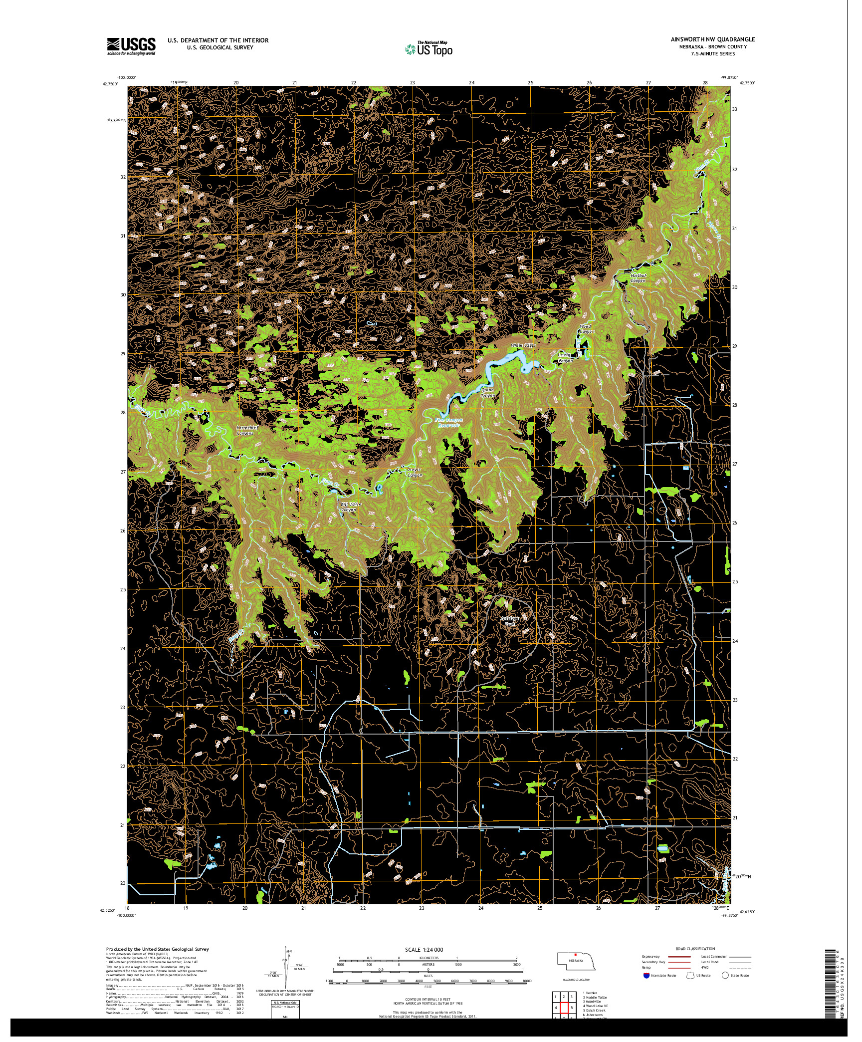 USGS US TOPO 7.5-MINUTE MAP FOR AINSWORTH NW, NE 2017