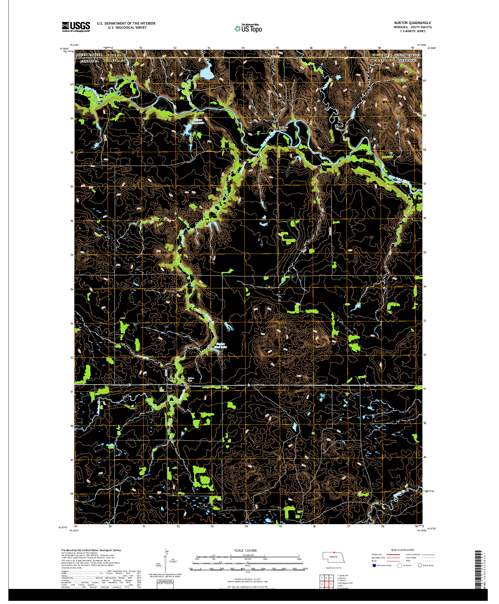 USGS US TOPO 7.5-MINUTE MAP FOR BURTON, NE,SD 2017