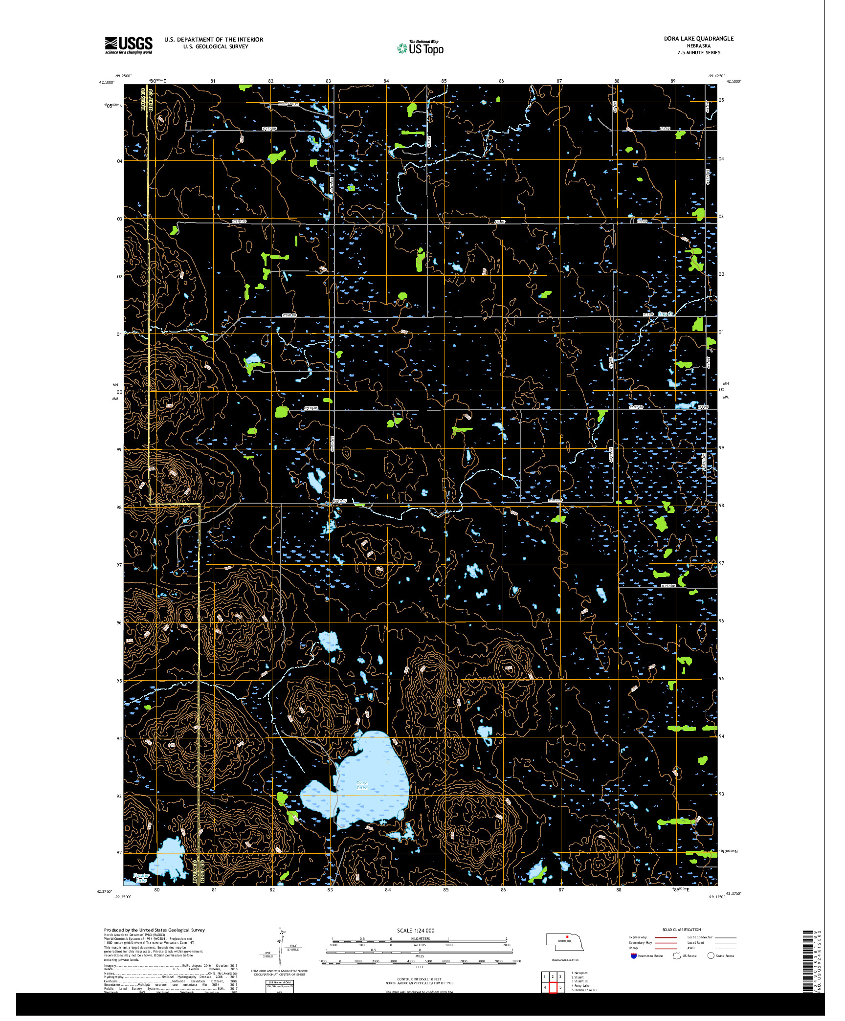 USGS US TOPO 7.5-MINUTE MAP FOR DORA LAKE, NE 2017