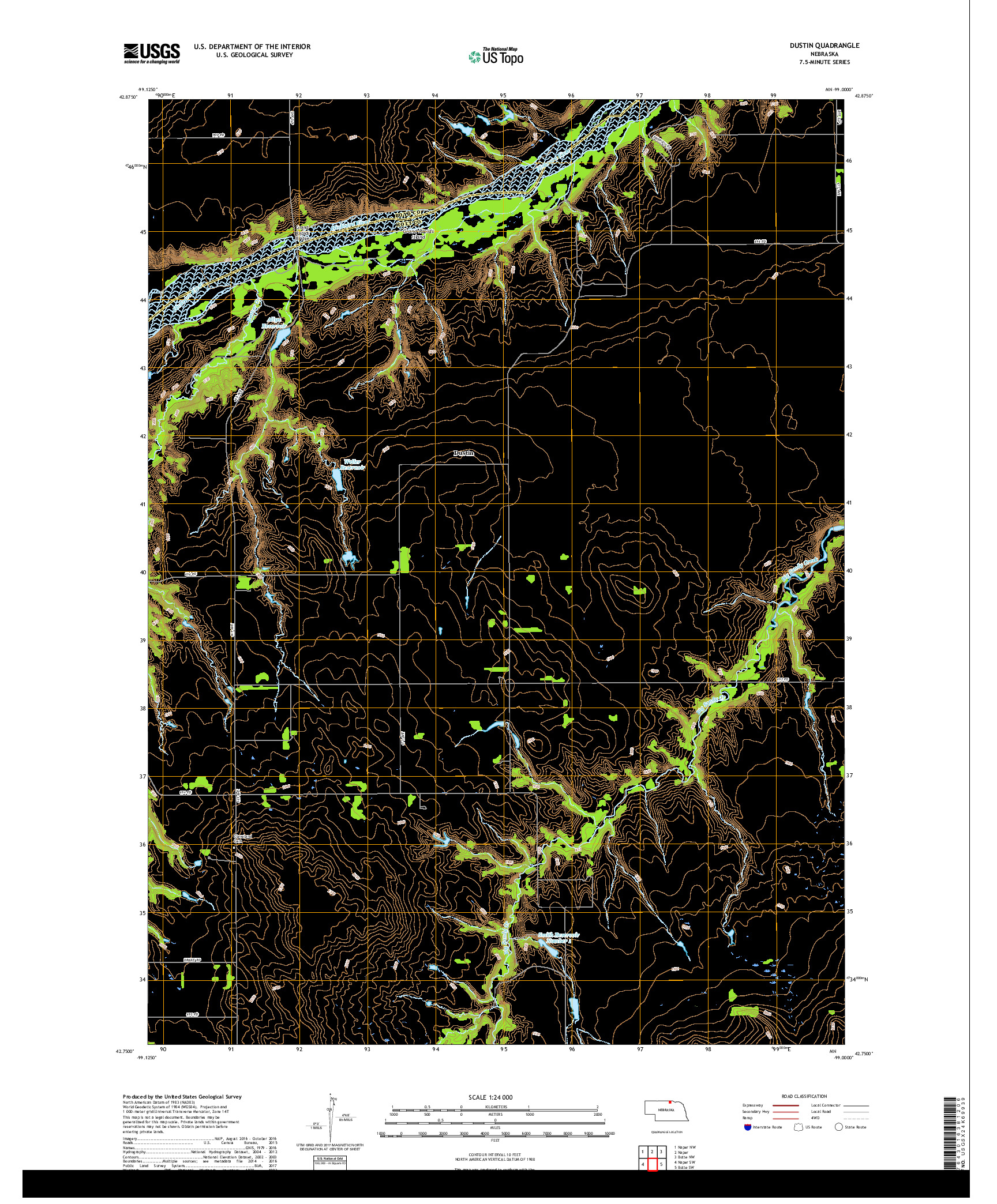 USGS US TOPO 7.5-MINUTE MAP FOR DUSTIN, NE 2017
