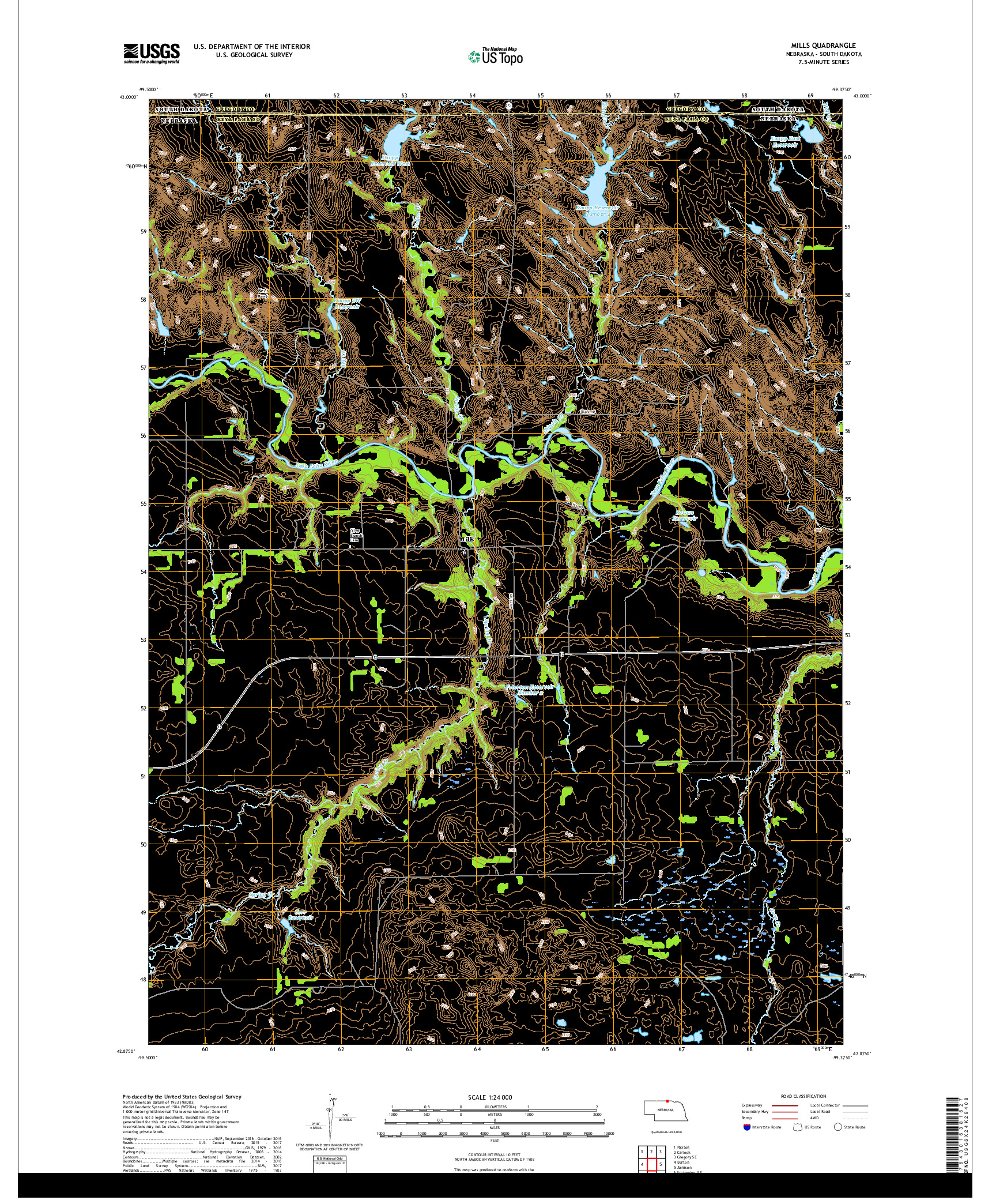 USGS US TOPO 7.5-MINUTE MAP FOR MILLS, NE,SD 2017