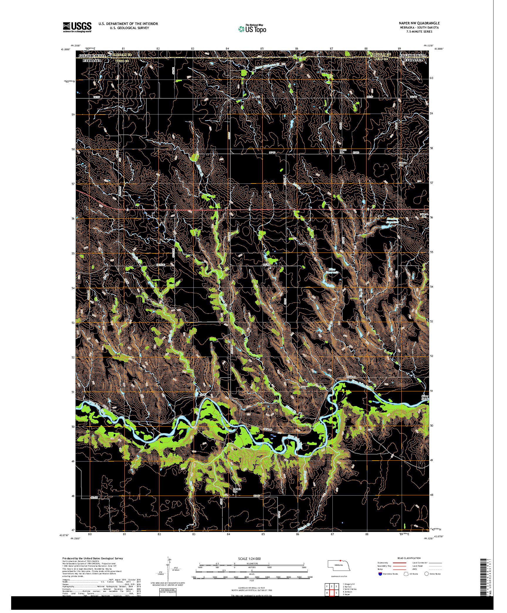 USGS US TOPO 7.5-MINUTE MAP FOR NAPER NW, NE,SD 2017