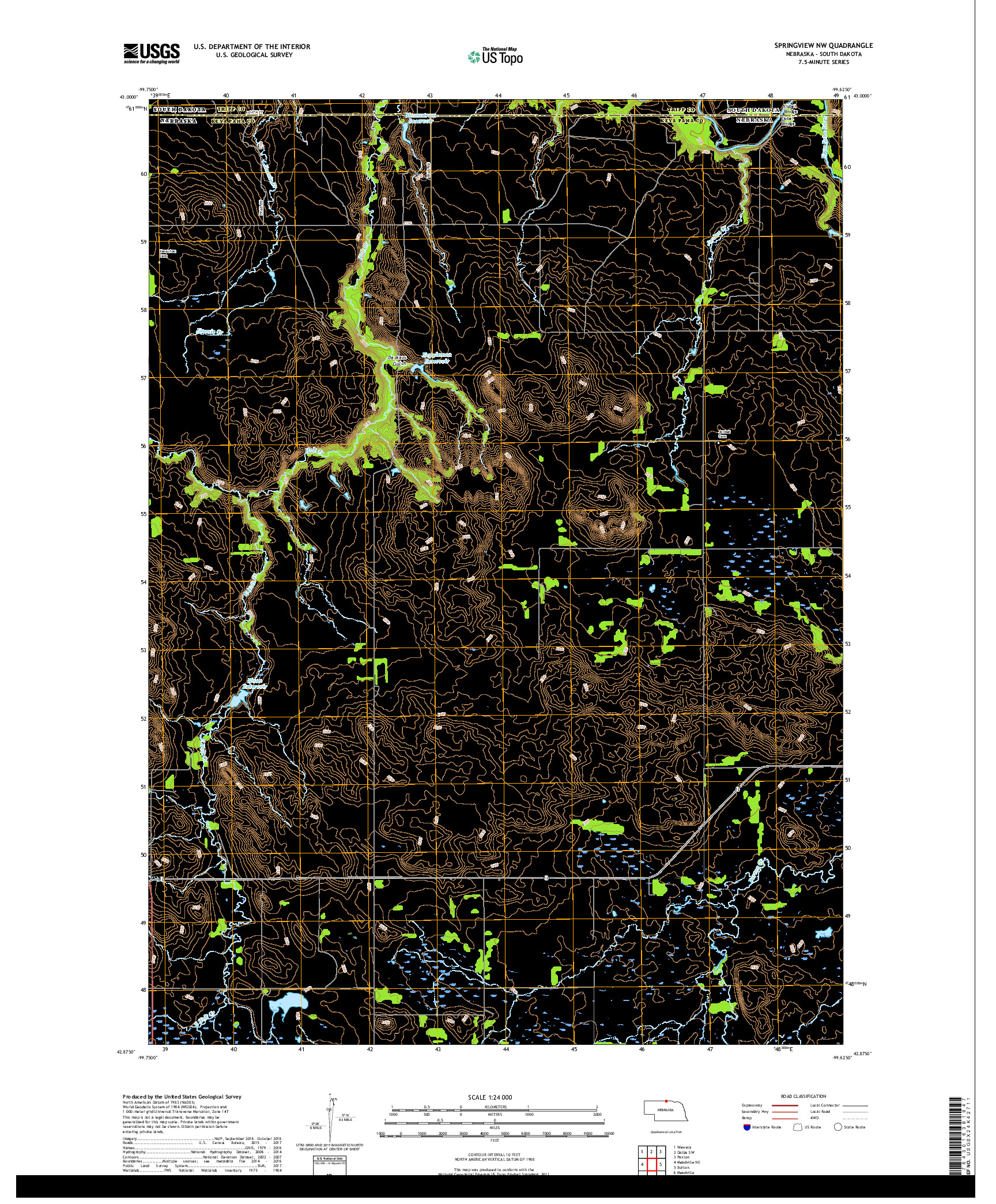 USGS US TOPO 7.5-MINUTE MAP FOR SPRINGVIEW NW, NE,SD 2017