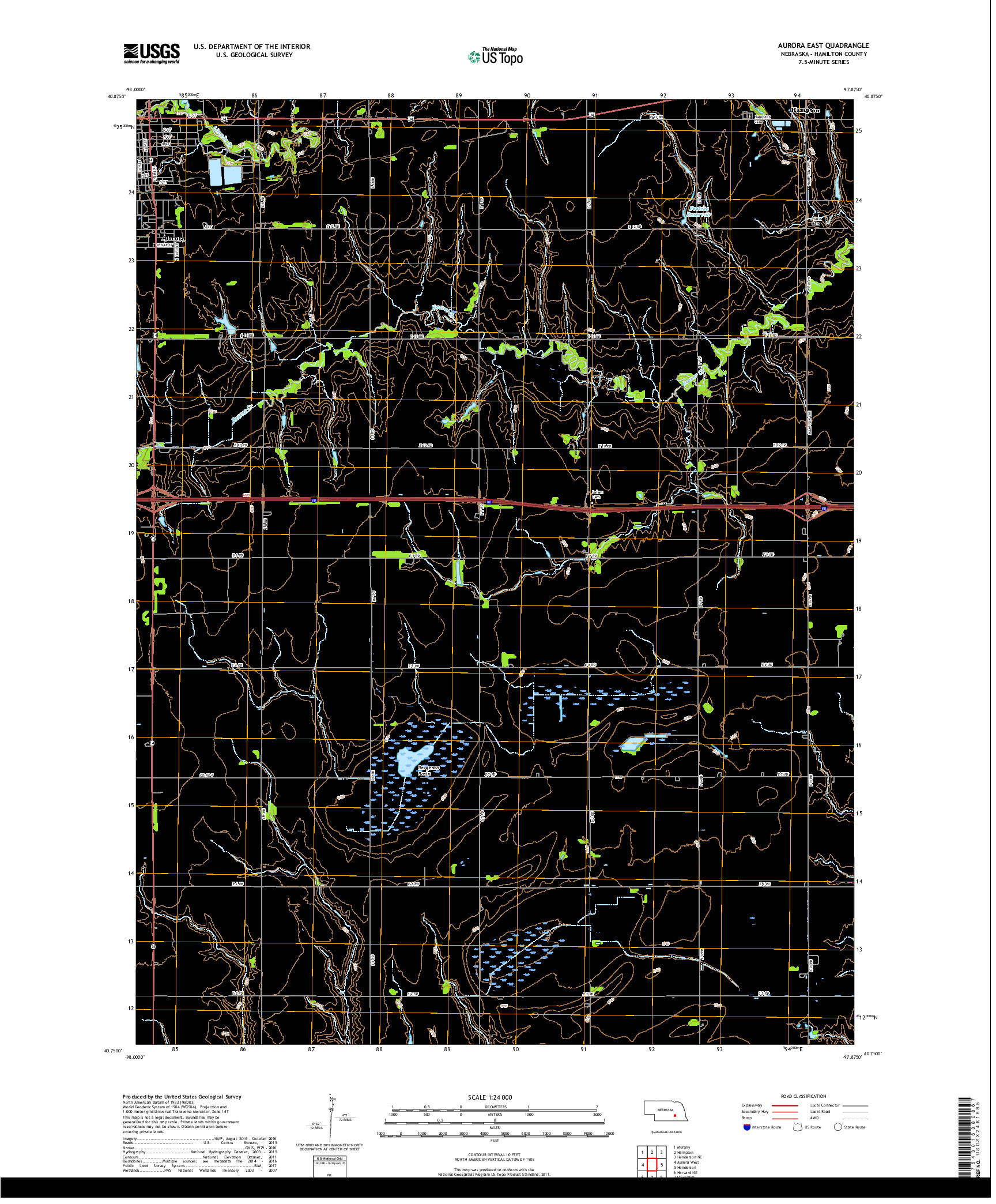 USGS US TOPO 7.5-MINUTE MAP FOR AURORA EAST, NE 2017
