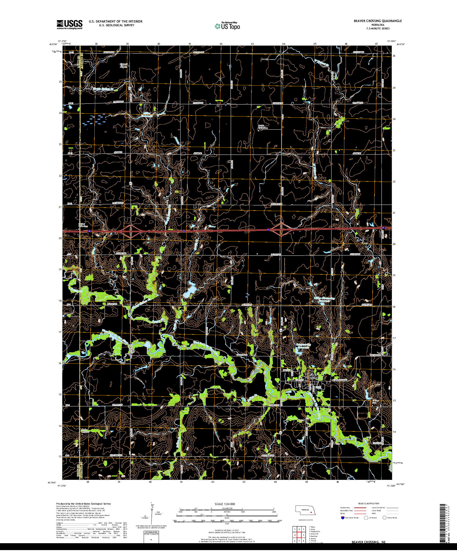 USGS US TOPO 7.5-MINUTE MAP FOR BEAVER CROSSING, NE 2017