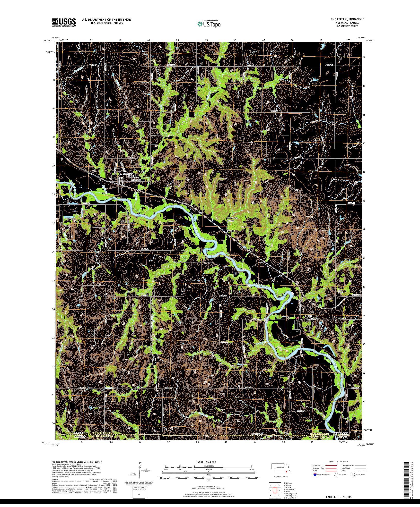 USGS US TOPO 7.5-MINUTE MAP FOR ENDICOTT, NE,KS 2017
