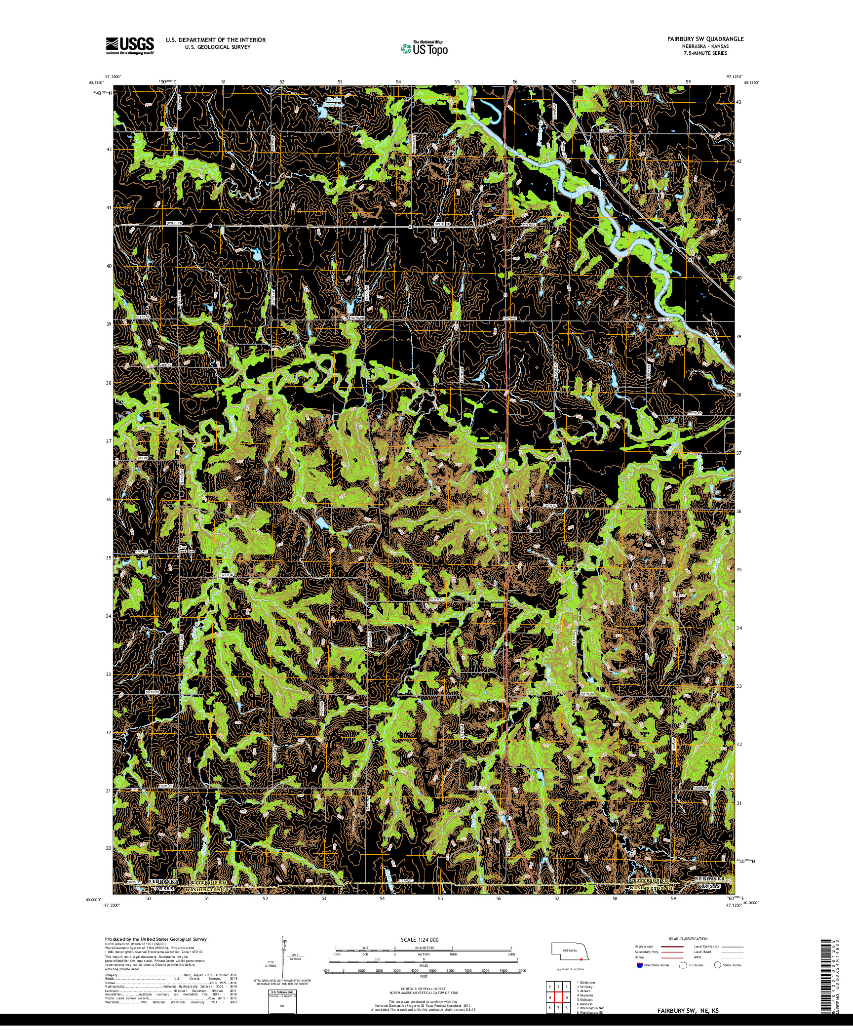 USGS US TOPO 7.5-MINUTE MAP FOR FAIRBURY SW, NE,KS 2017