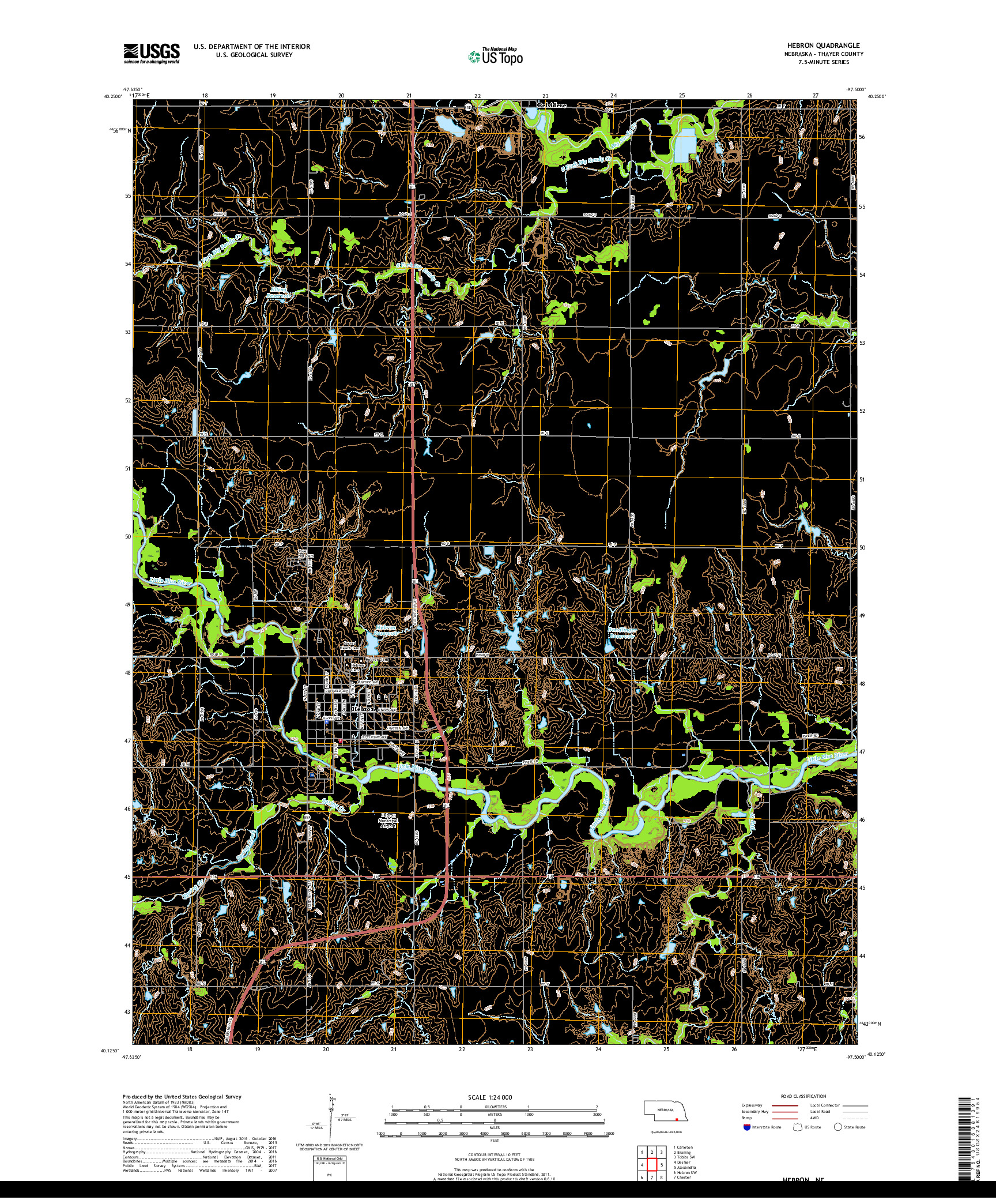 USGS US TOPO 7.5-MINUTE MAP FOR HEBRON, NE 2017