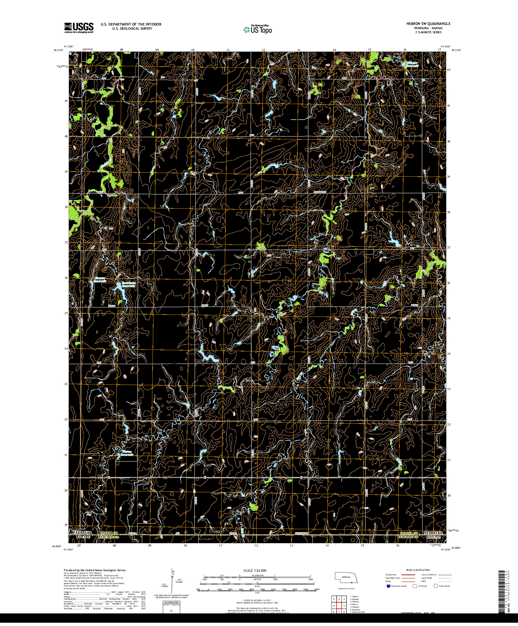 USGS US TOPO 7.5-MINUTE MAP FOR HEBRON SW, NE,KS 2017