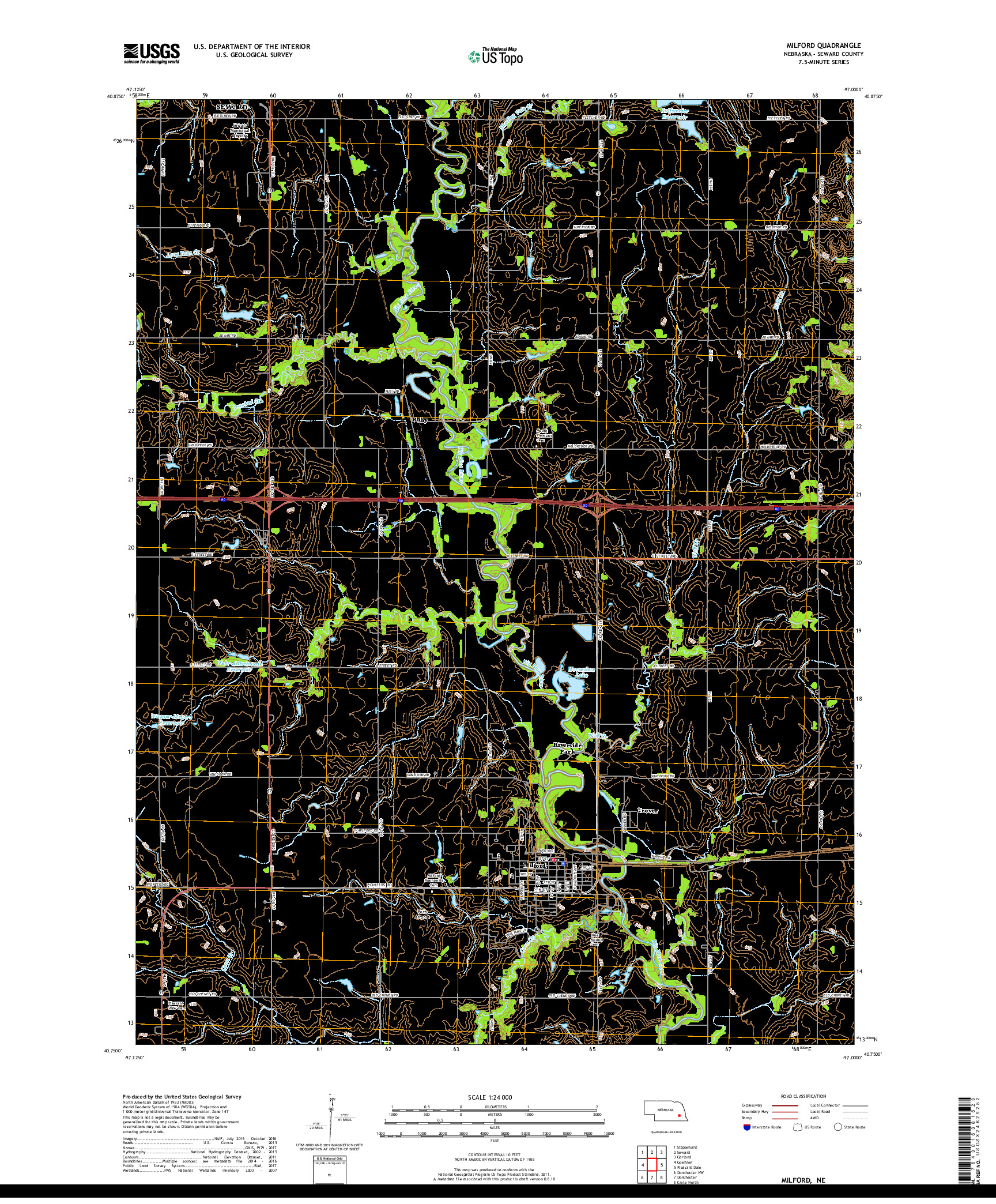 USGS US TOPO 7.5-MINUTE MAP FOR MILFORD, NE 2017