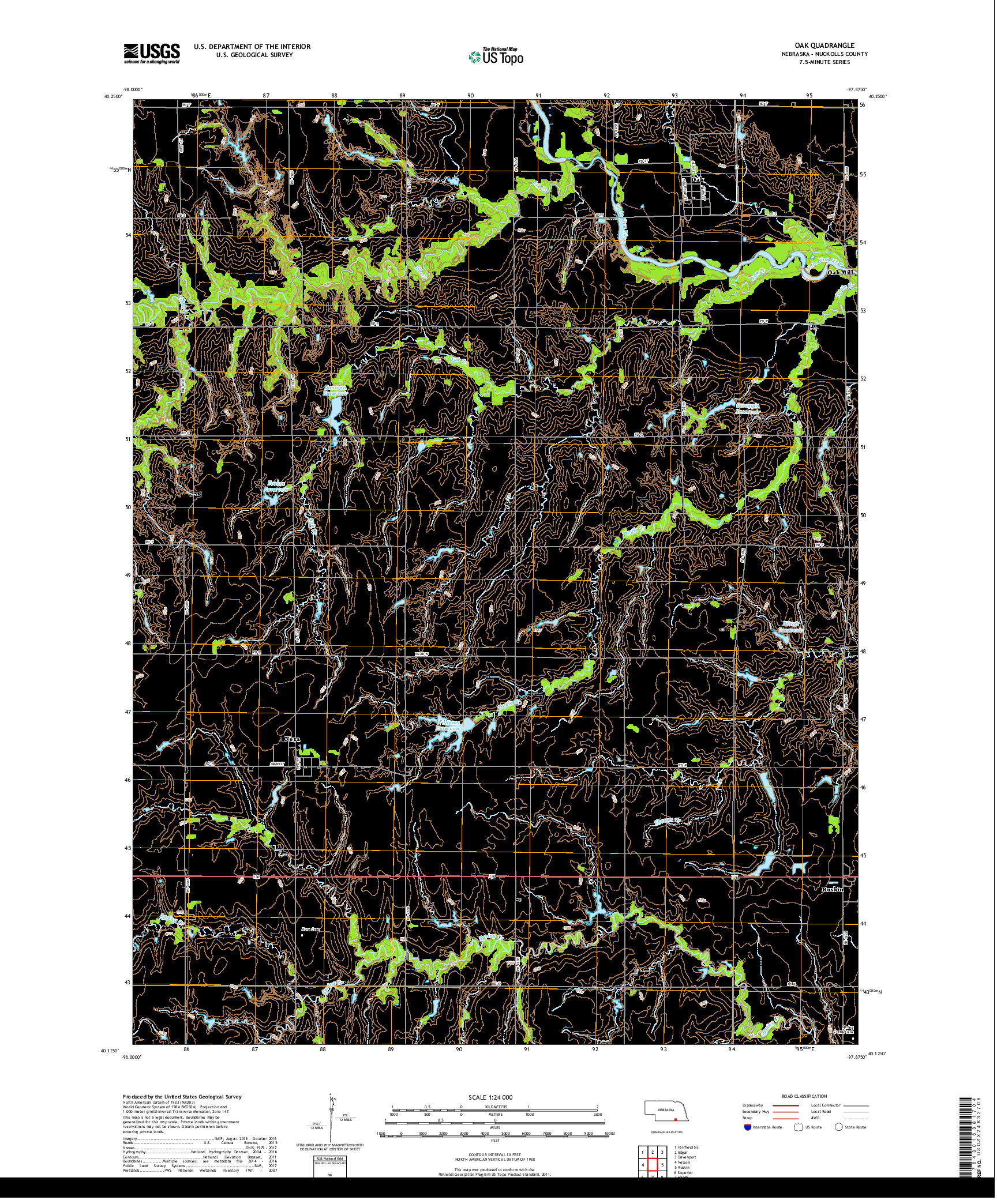 USGS US TOPO 7.5-MINUTE MAP FOR OAK, NE 2017