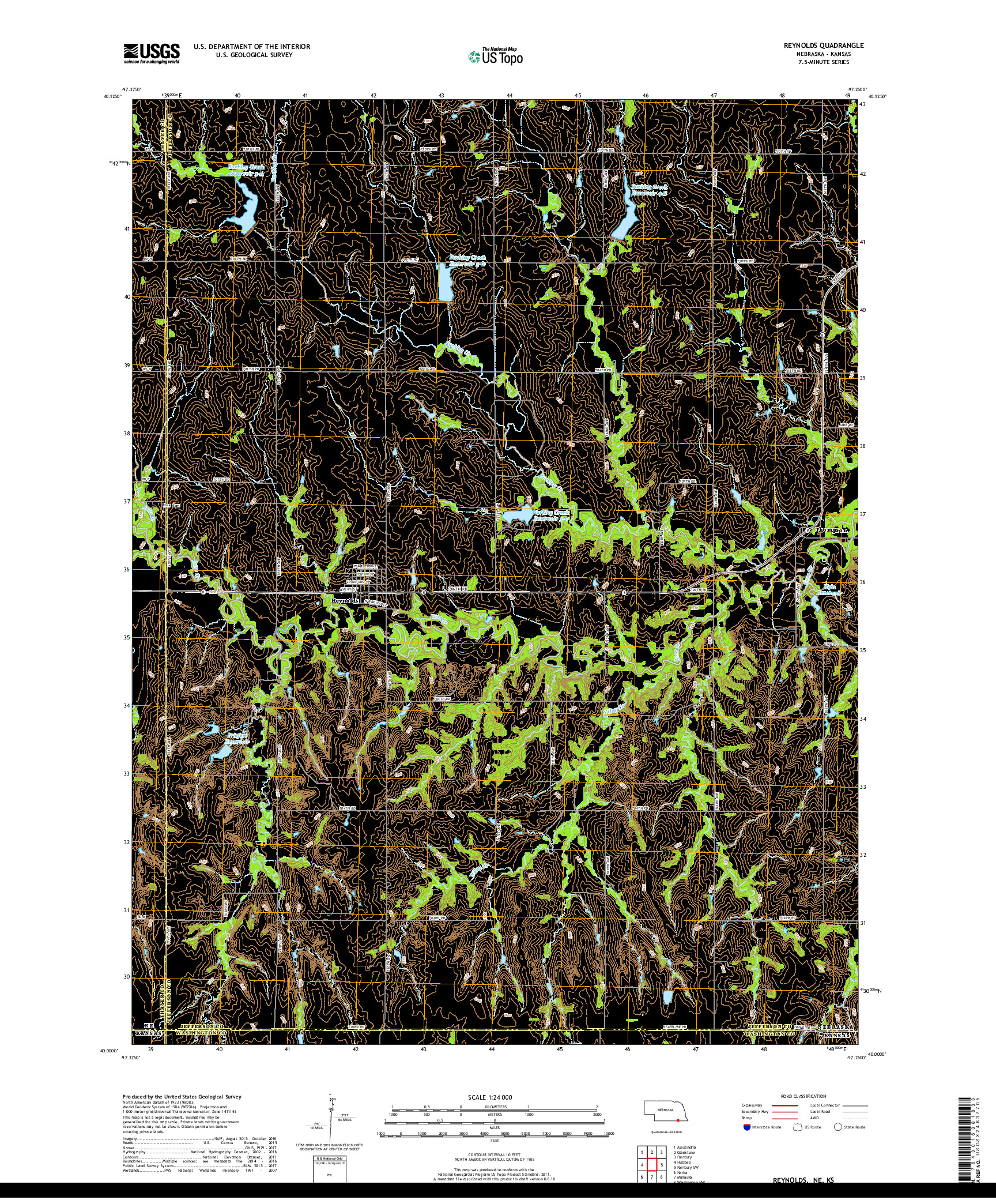 USGS US TOPO 7.5-MINUTE MAP FOR REYNOLDS, NE,KS 2017