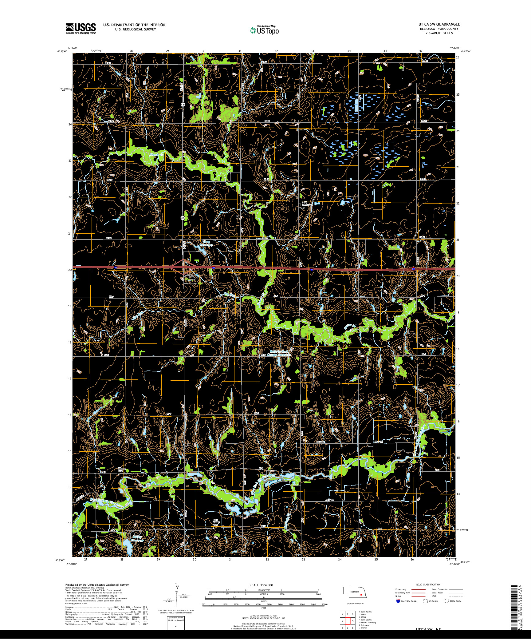 USGS US TOPO 7.5-MINUTE MAP FOR UTICA SW, NE 2017