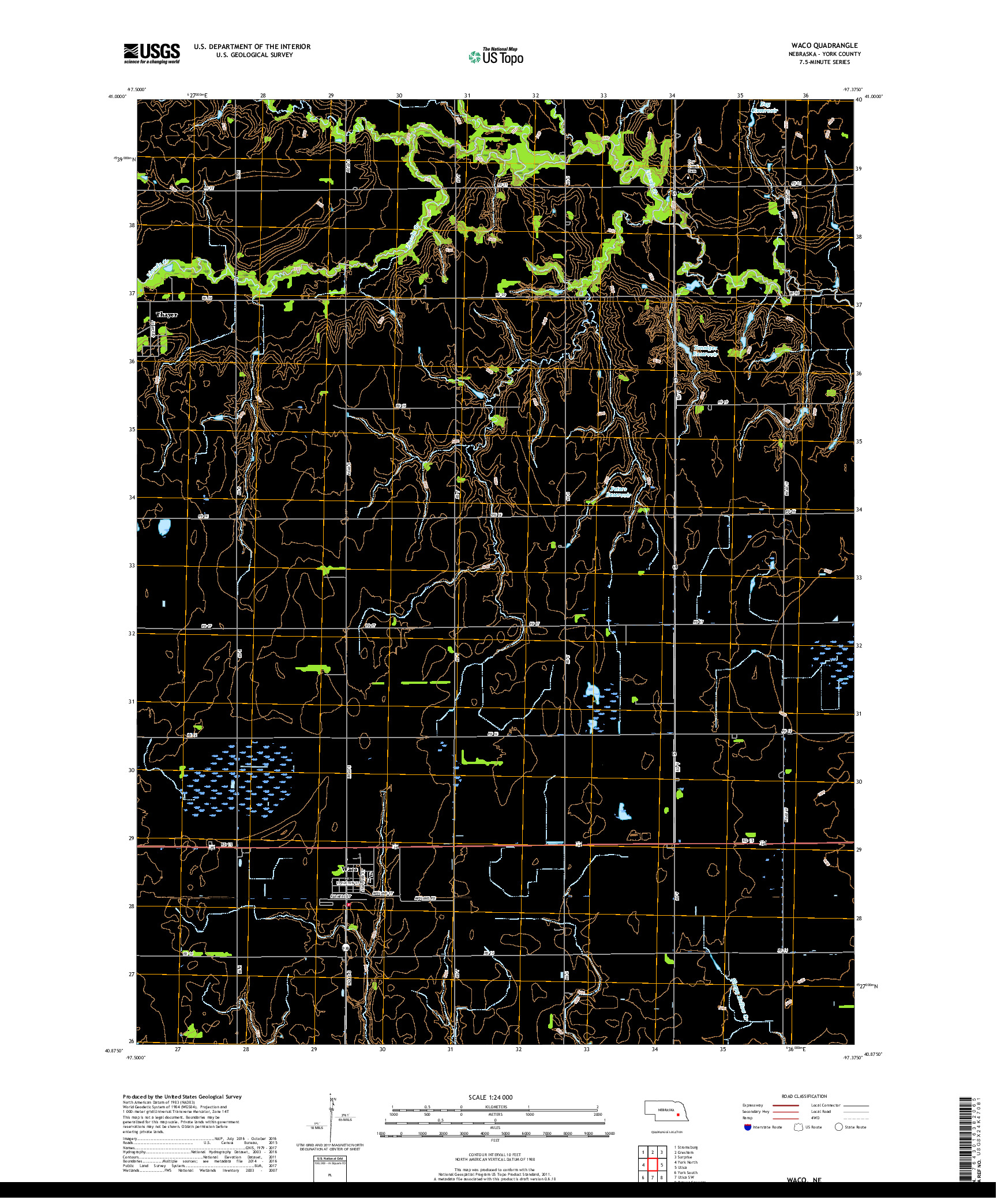 USGS US TOPO 7.5-MINUTE MAP FOR WACO, NE 2017