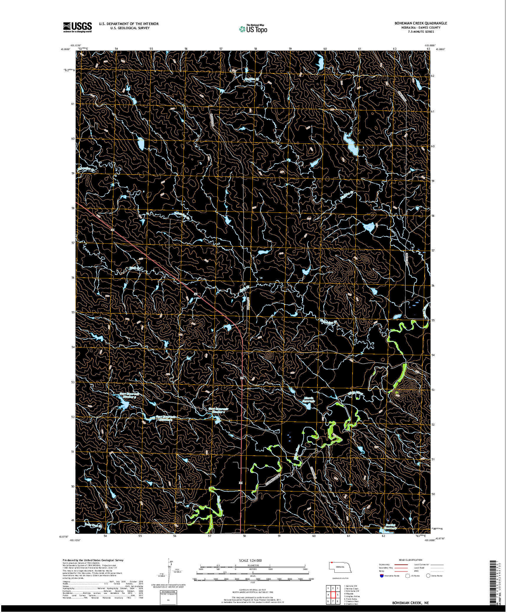 USGS US TOPO 7.5-MINUTE MAP FOR BOHEMIAN CREEK, NE 2017