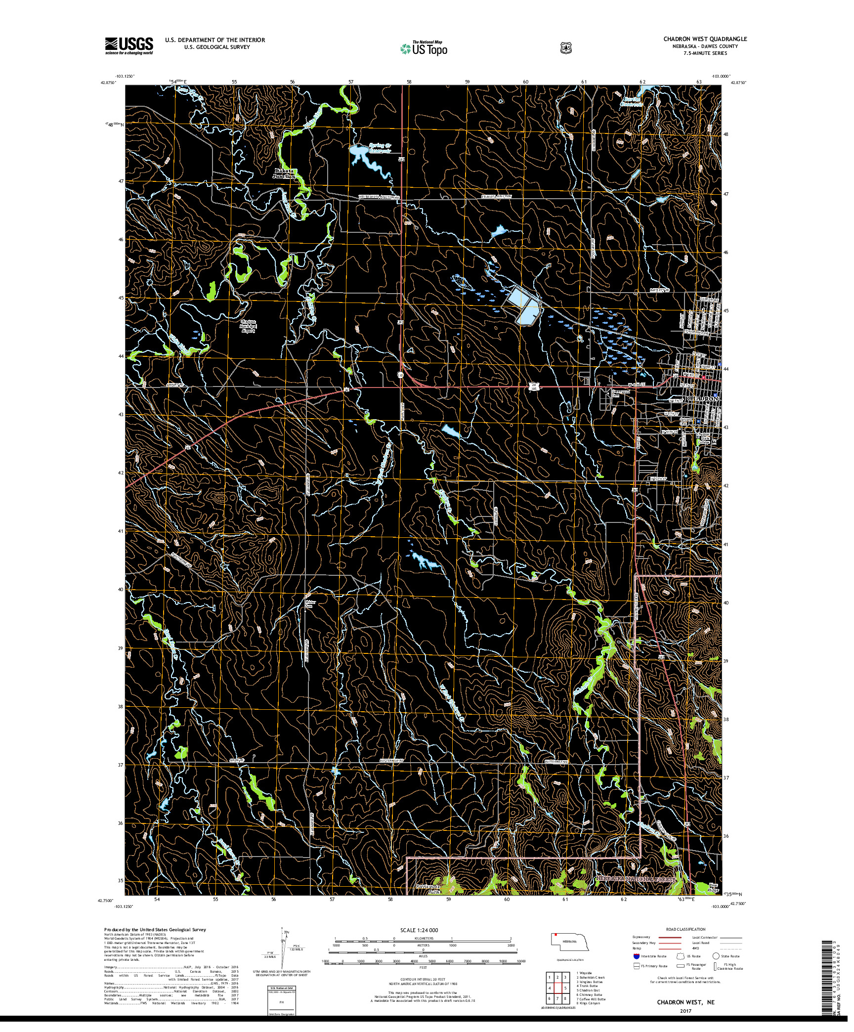 USGS US TOPO 7.5-MINUTE MAP FOR CHADRON WEST, NE 2017