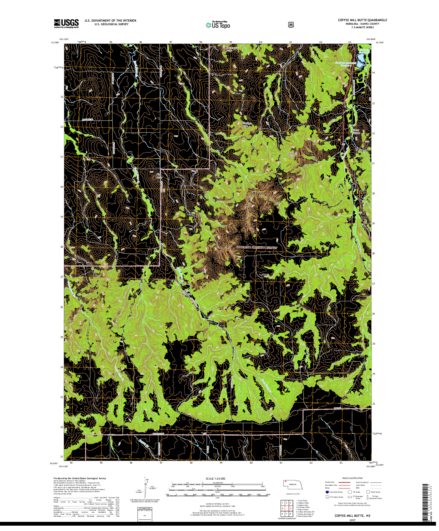 USGS US TOPO 7.5-MINUTE MAP FOR COFFEE MILL BUTTE, NE 2017