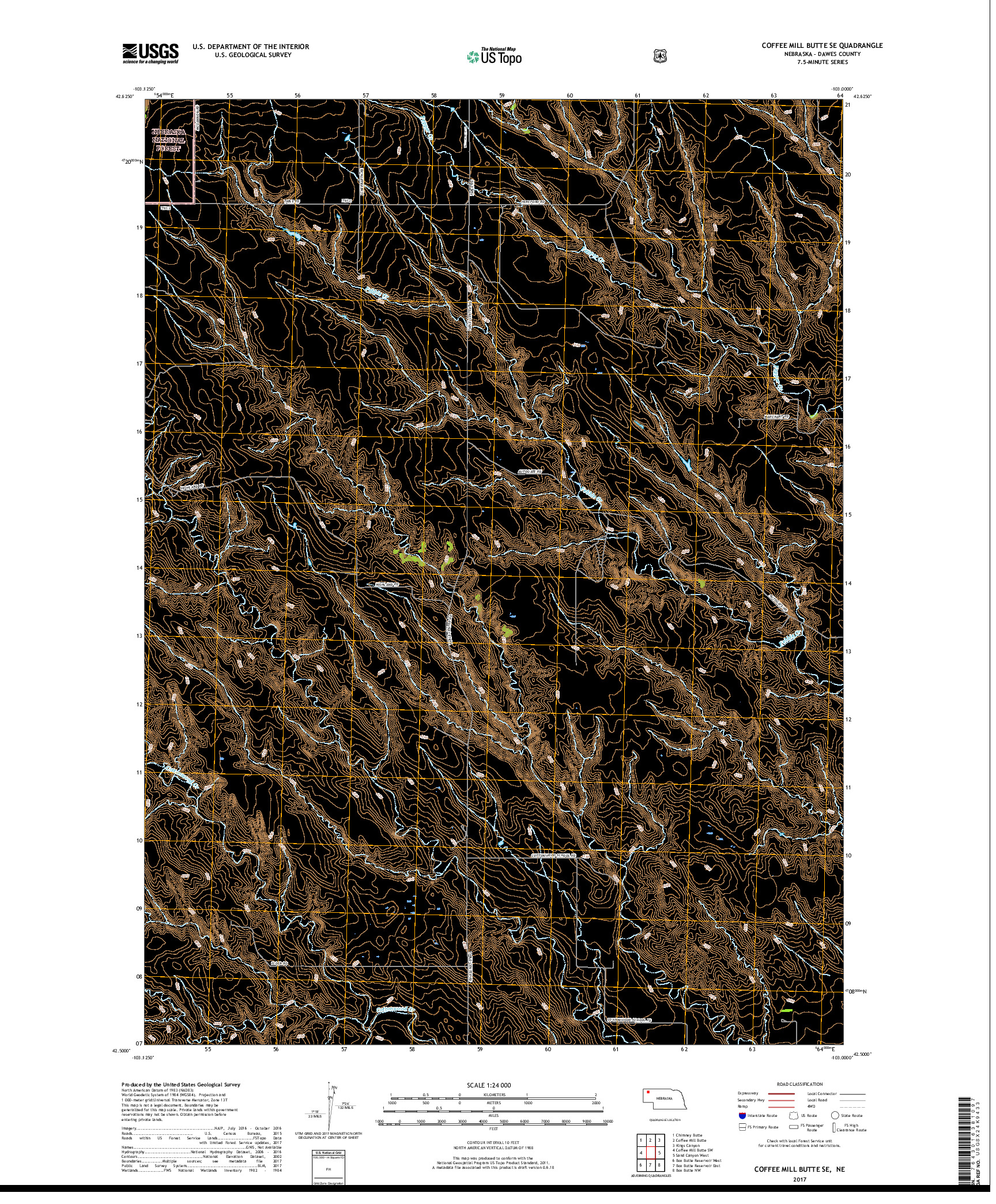 USGS US TOPO 7.5-MINUTE MAP FOR COFFEE MILL BUTTE SE, NE 2017