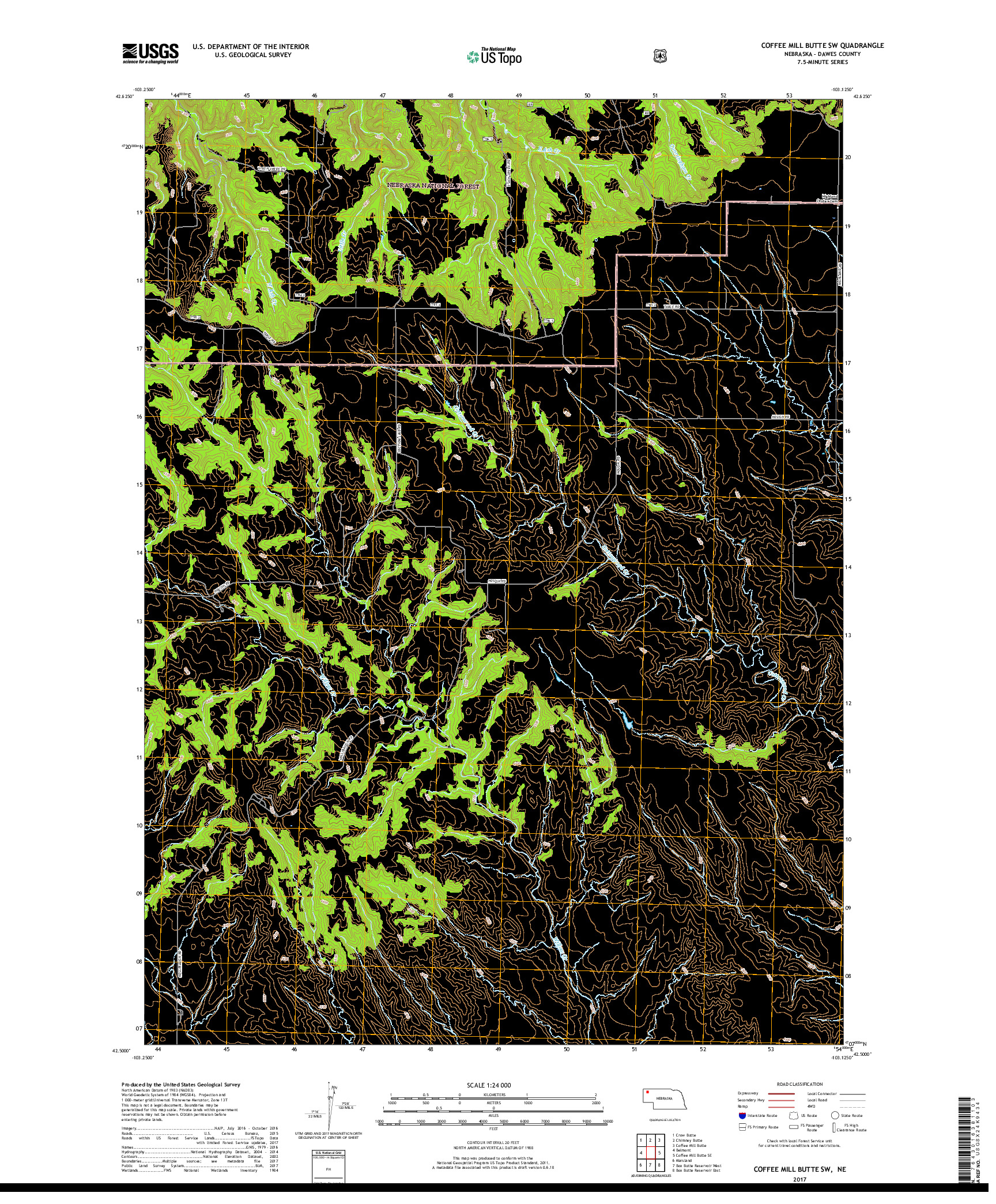 USGS US TOPO 7.5-MINUTE MAP FOR COFFEE MILL BUTTE SW, NE 2017