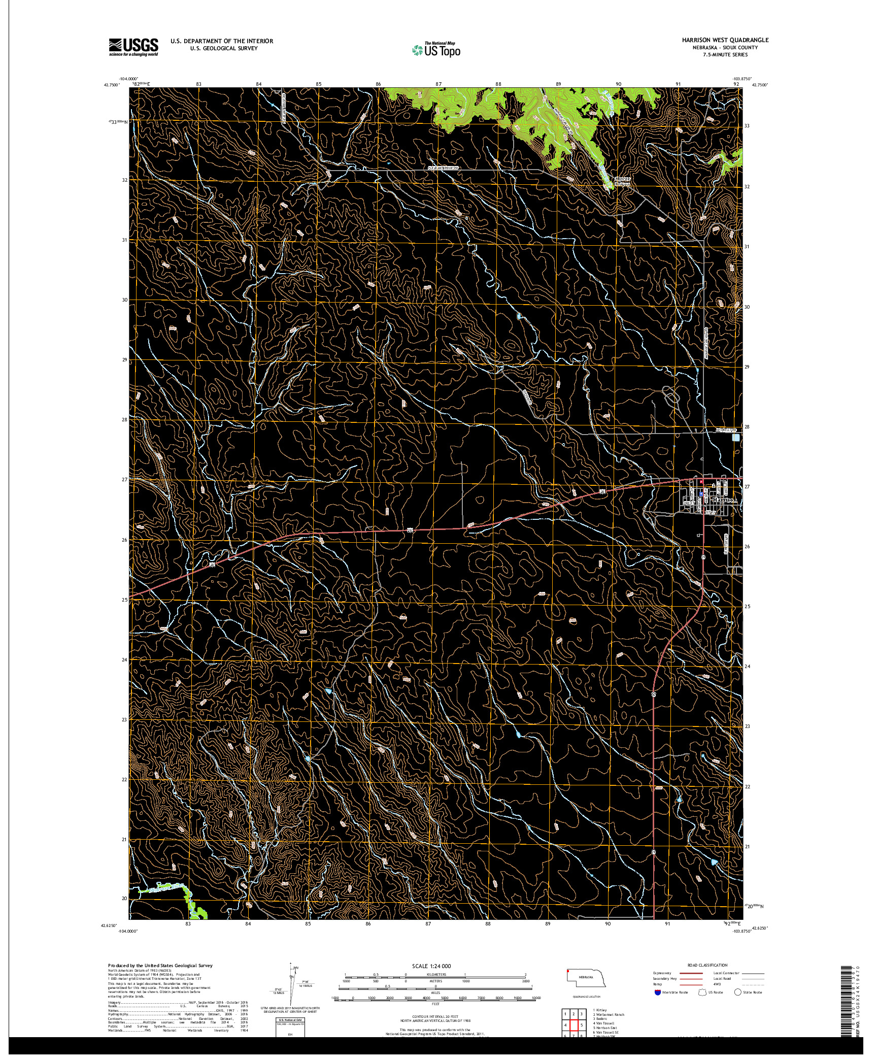 USGS US TOPO 7.5-MINUTE MAP FOR HARRISON WEST, NE 2017