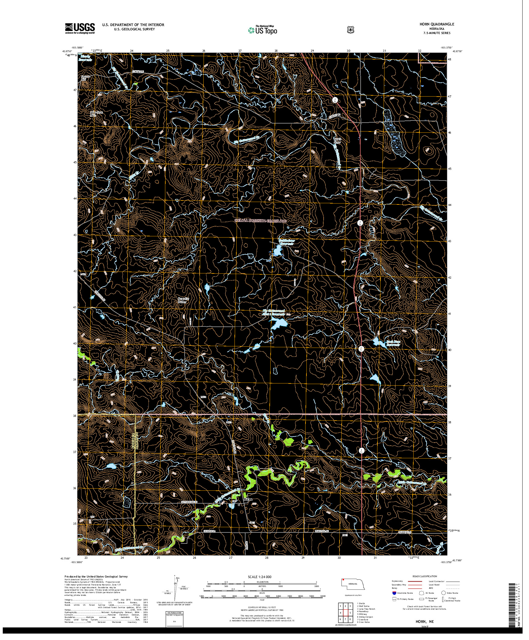 USGS US TOPO 7.5-MINUTE MAP FOR HORN, NE 2017