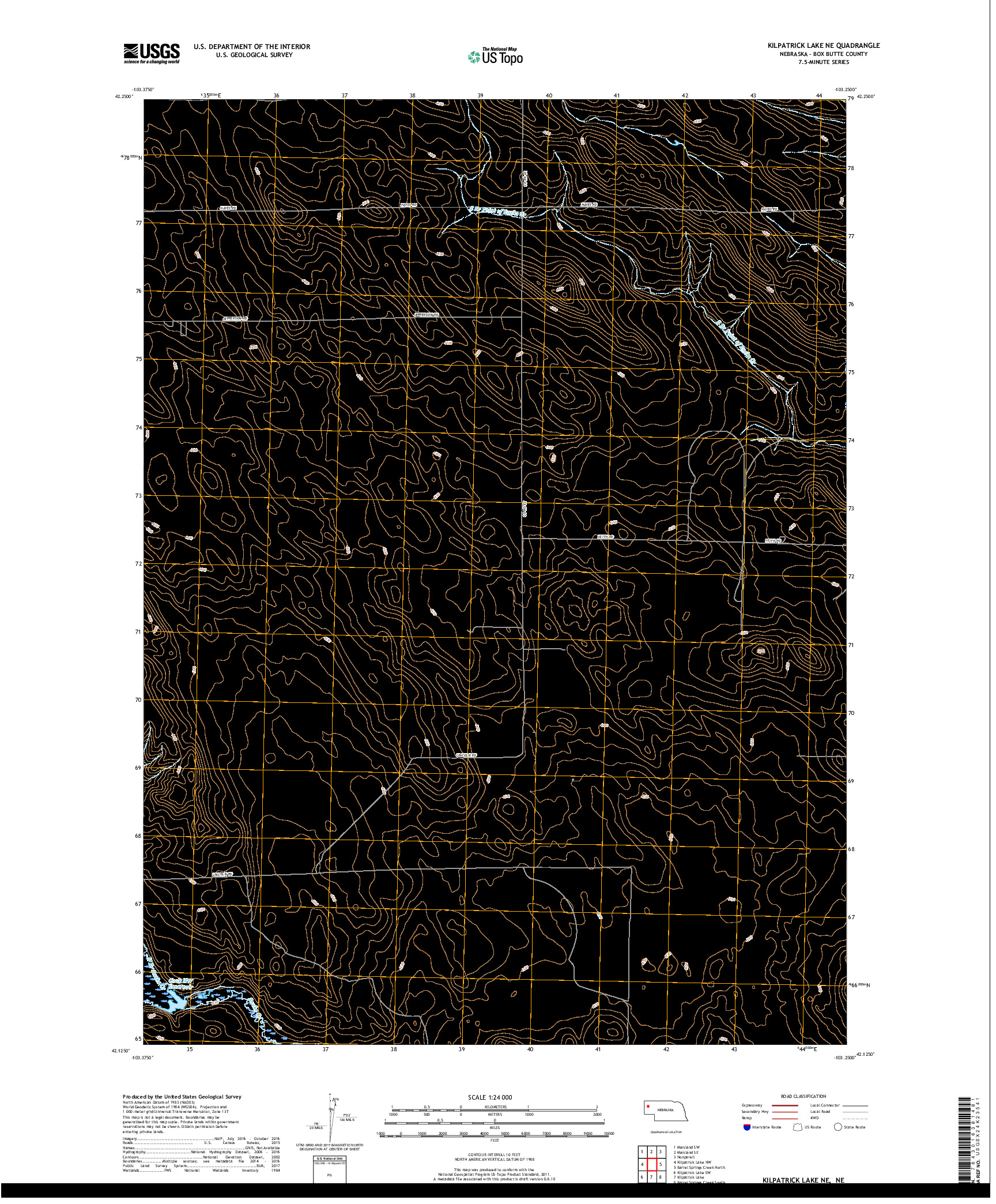 USGS US TOPO 7.5-MINUTE MAP FOR KILPATRICK LAKE NE, NE 2017