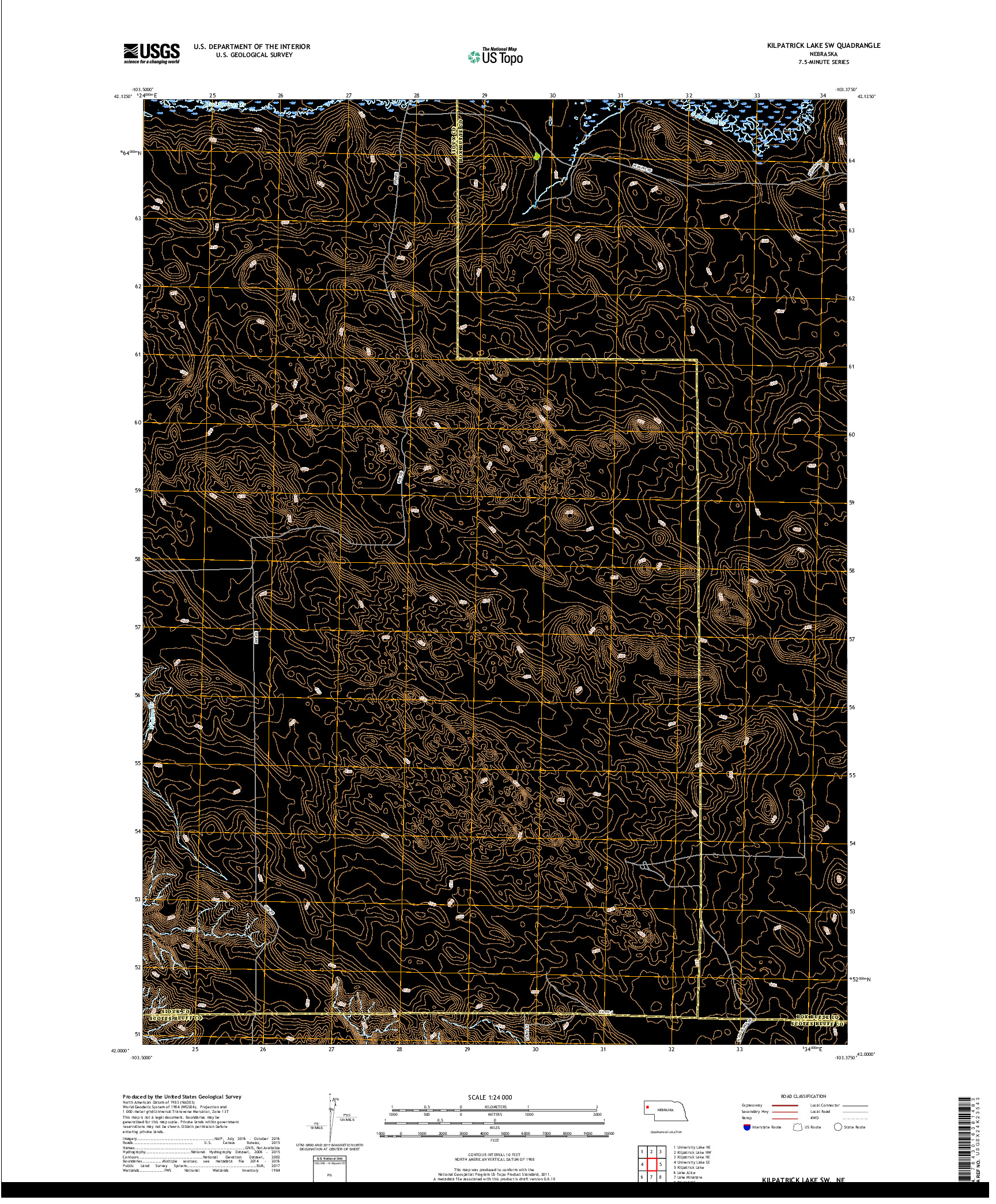 USGS US TOPO 7.5-MINUTE MAP FOR KILPATRICK LAKE SW, NE 2017