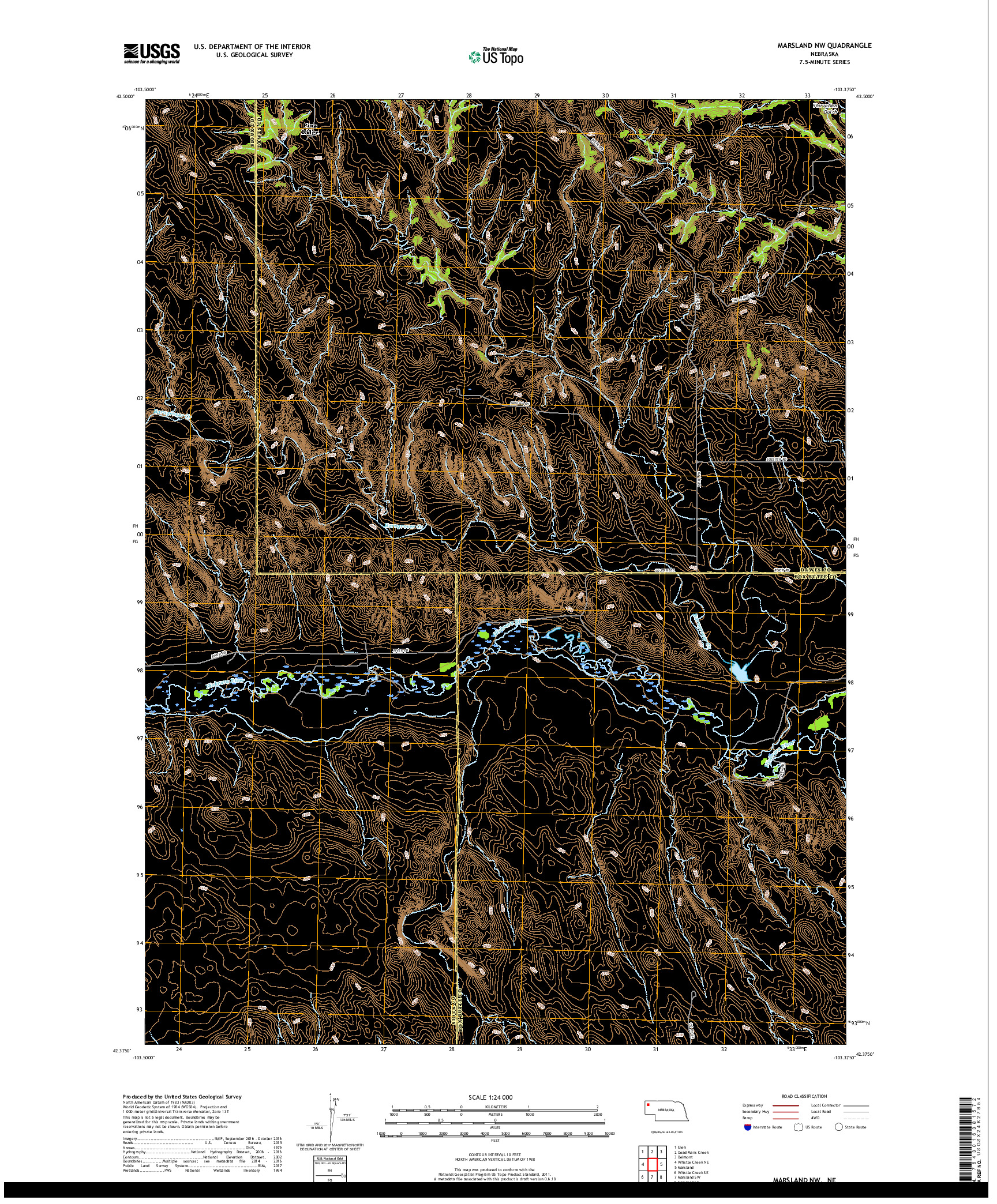 USGS US TOPO 7.5-MINUTE MAP FOR MARSLAND NW, NE 2017