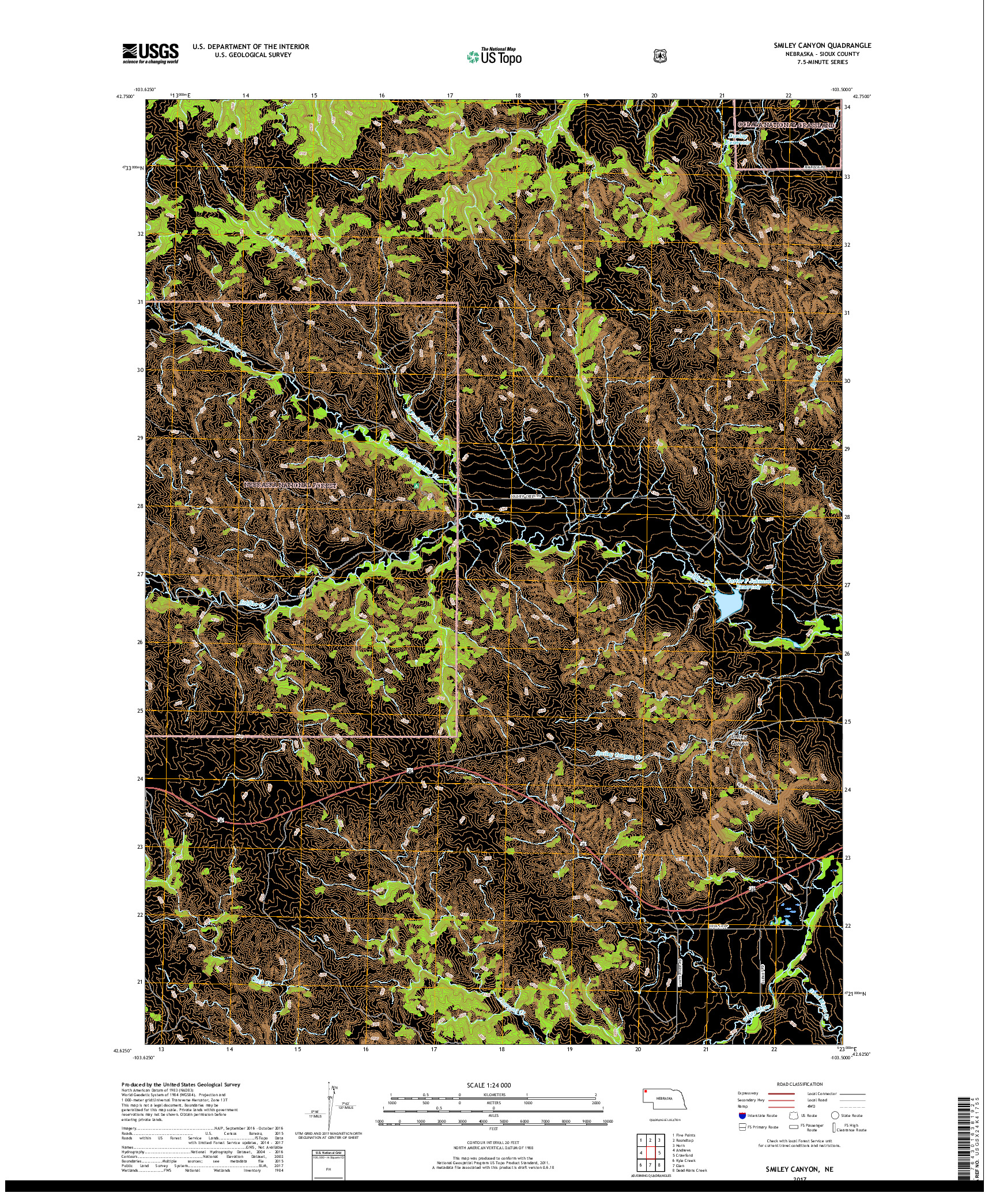 USGS US TOPO 7.5-MINUTE MAP FOR SMILEY CANYON, NE 2017